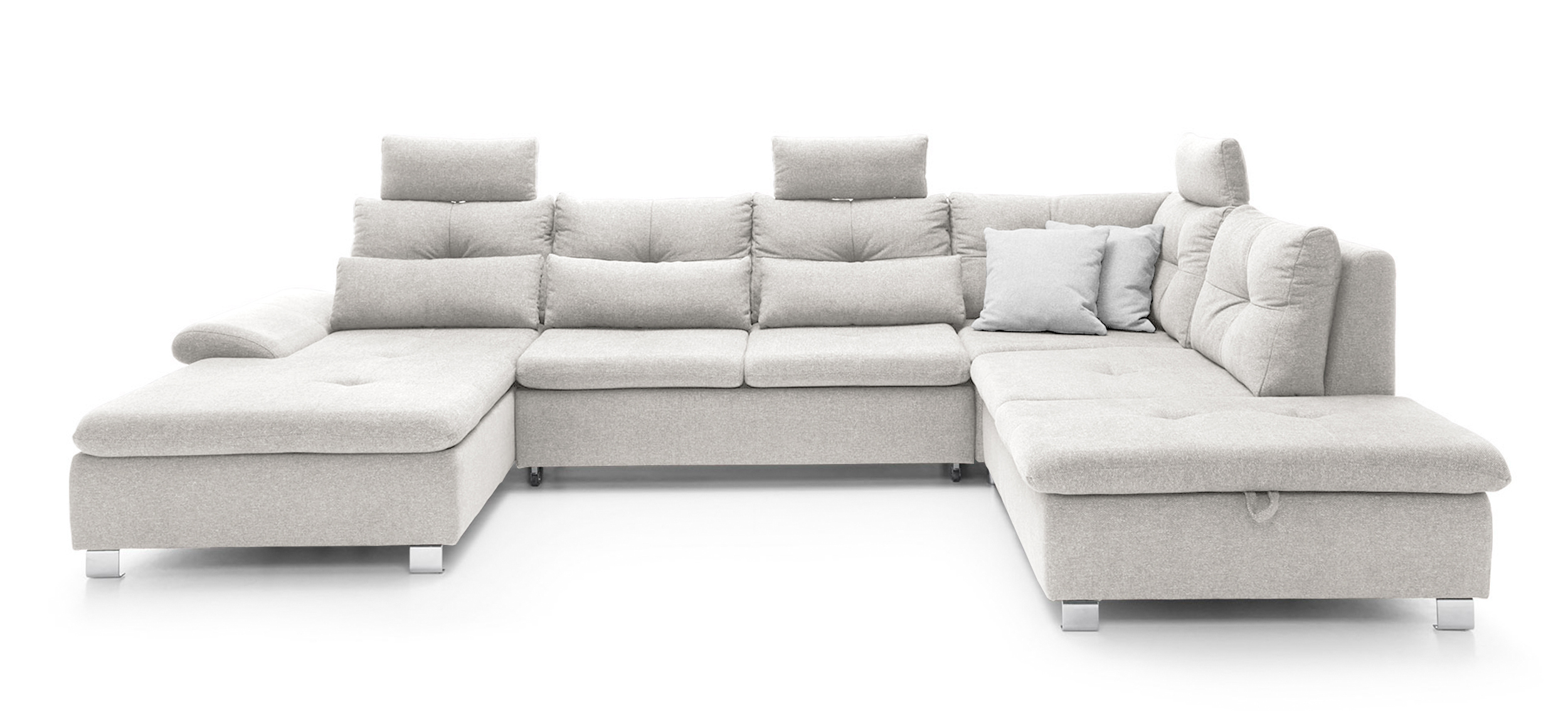 Narożnik z funkcją spania Josella U z pojemnikiem beżowy w tkaninie hydrofobowej plecionka lewostronny - zdjęcie 1