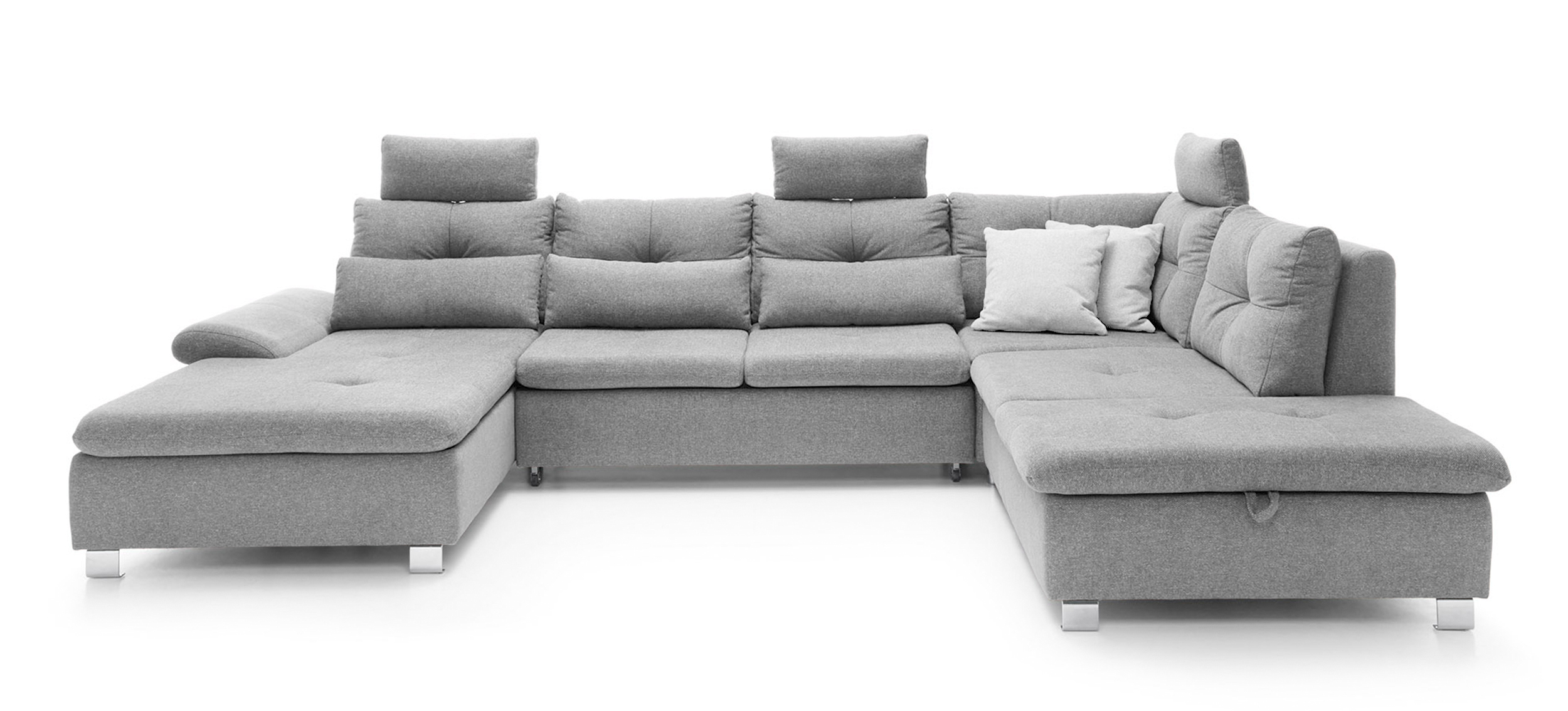 Narożnik z funkcją spania Josella U z pojemnikiem jasnoszary w tkaninie hydrofobowej plecionka lewostronny - zdjęcie 1