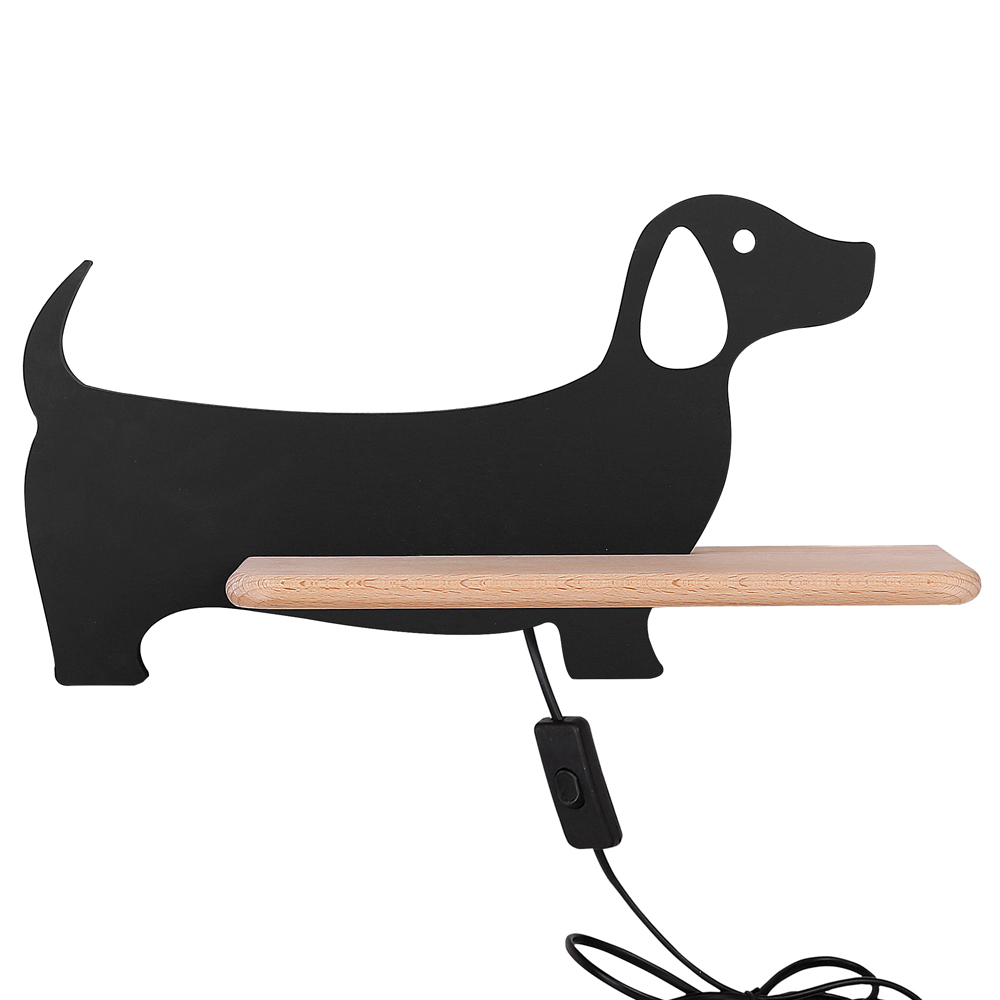 Kinkiet ścienny do pokoju dziecięcego Dreamie piesek z przewodem czarny - zdjęcie 1