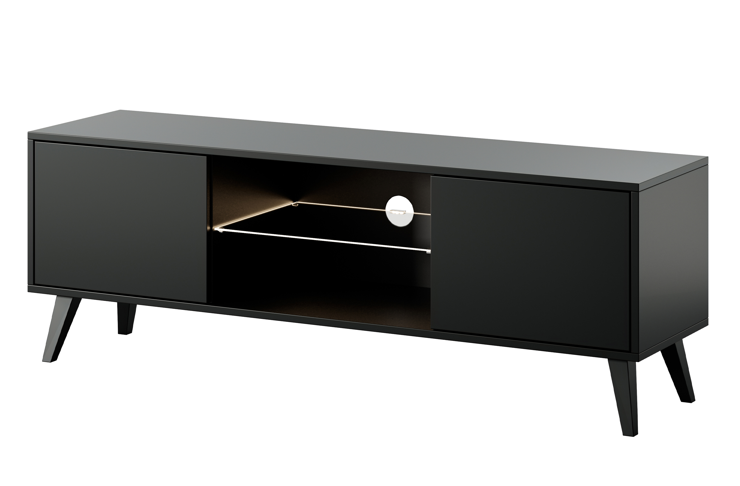 Szafka RTV Savoni II 140 cm czarna z czarnymi nogami  - zdjęcie 1