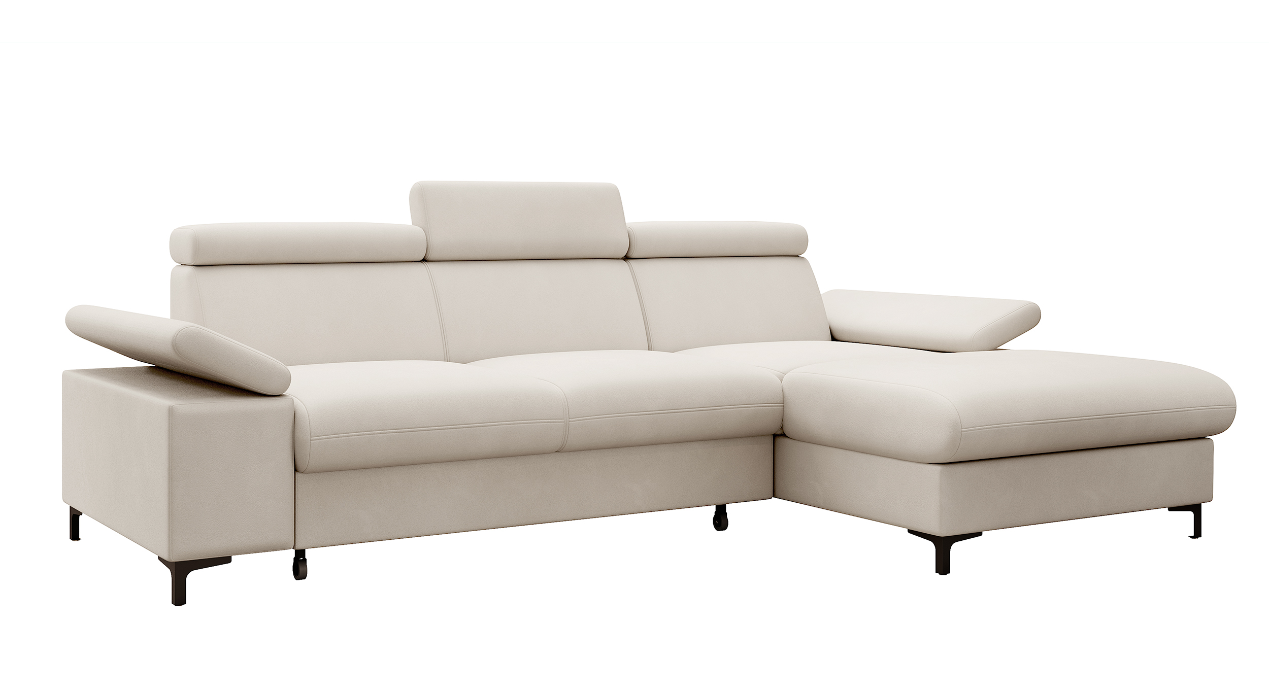 Narożnik z funkcją spania Millefolium L-kształtny z pojemnikiem jasnobeżowy velvet hydrofobowy prawostronny - zdjęcie 1