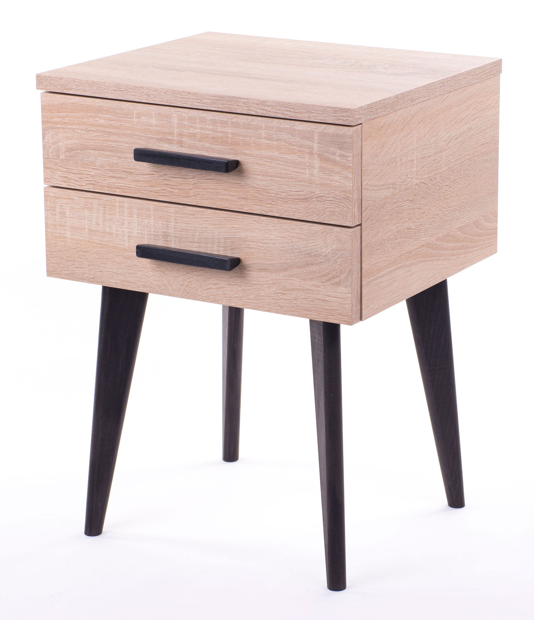 Szafka nocna Sardynia z dwiema szufladami dąb sonoma na czarnych nóżkach - zdjęcie 1