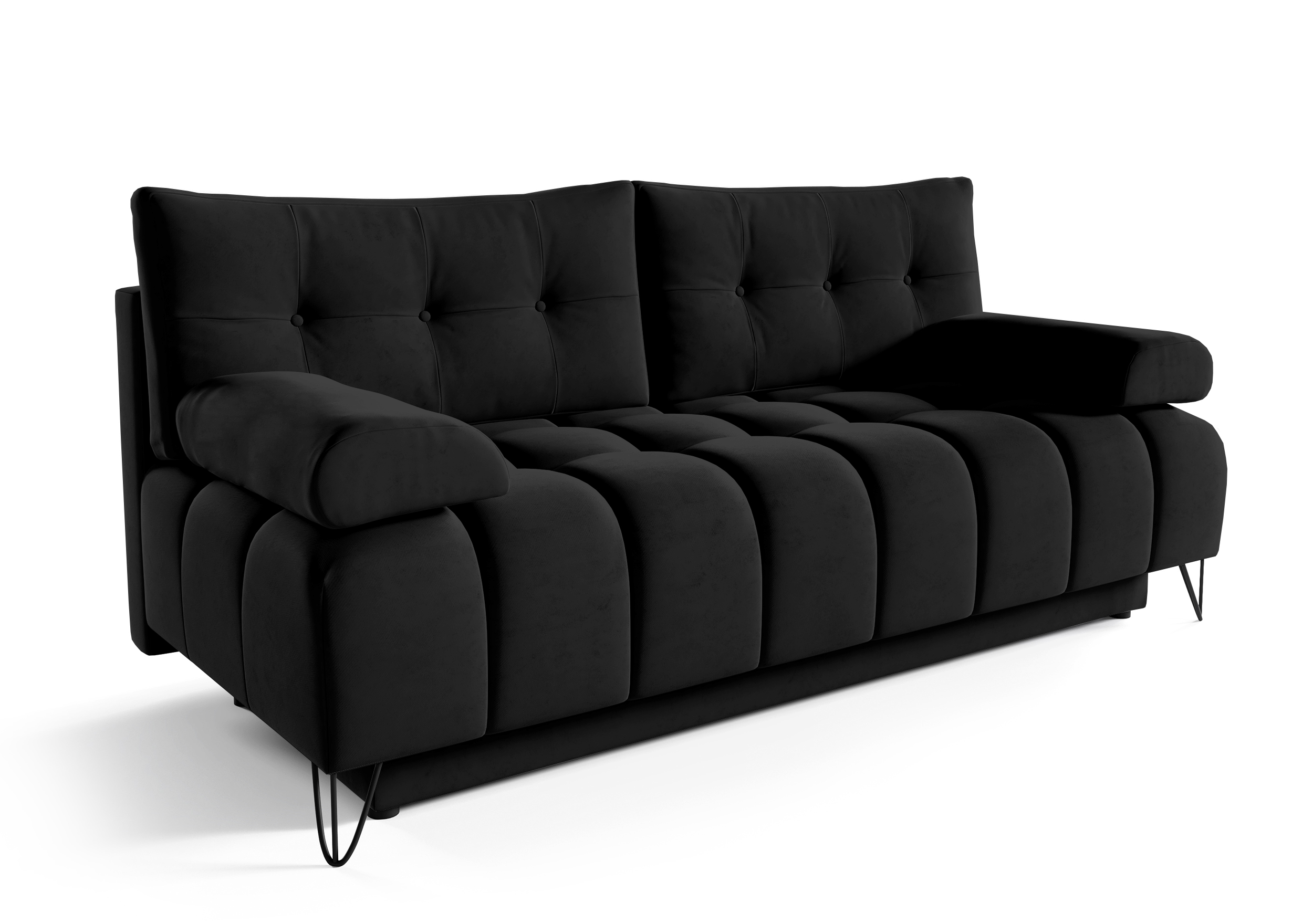 Kanapa rozkładana trzyosobowa Bareli czarna z pojemnikiem welur hydrofobowy - zdjęcie 1