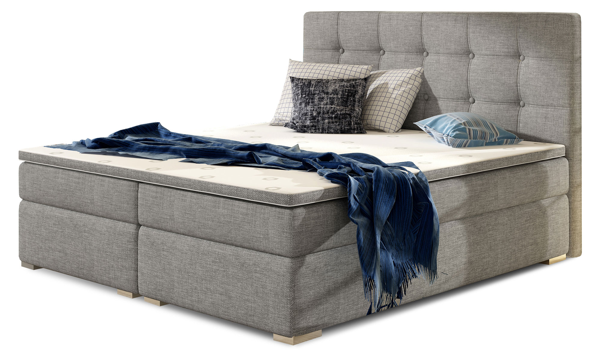 Łóżko kontynentalne Renez 160x200 jasnoszare plecionka - zdjęcie 1