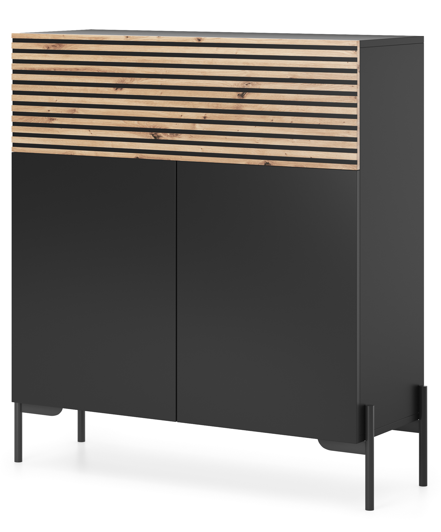 Komoda wysoka Lammelo 92 cm czarna/dąb lamele - zdjęcie 1