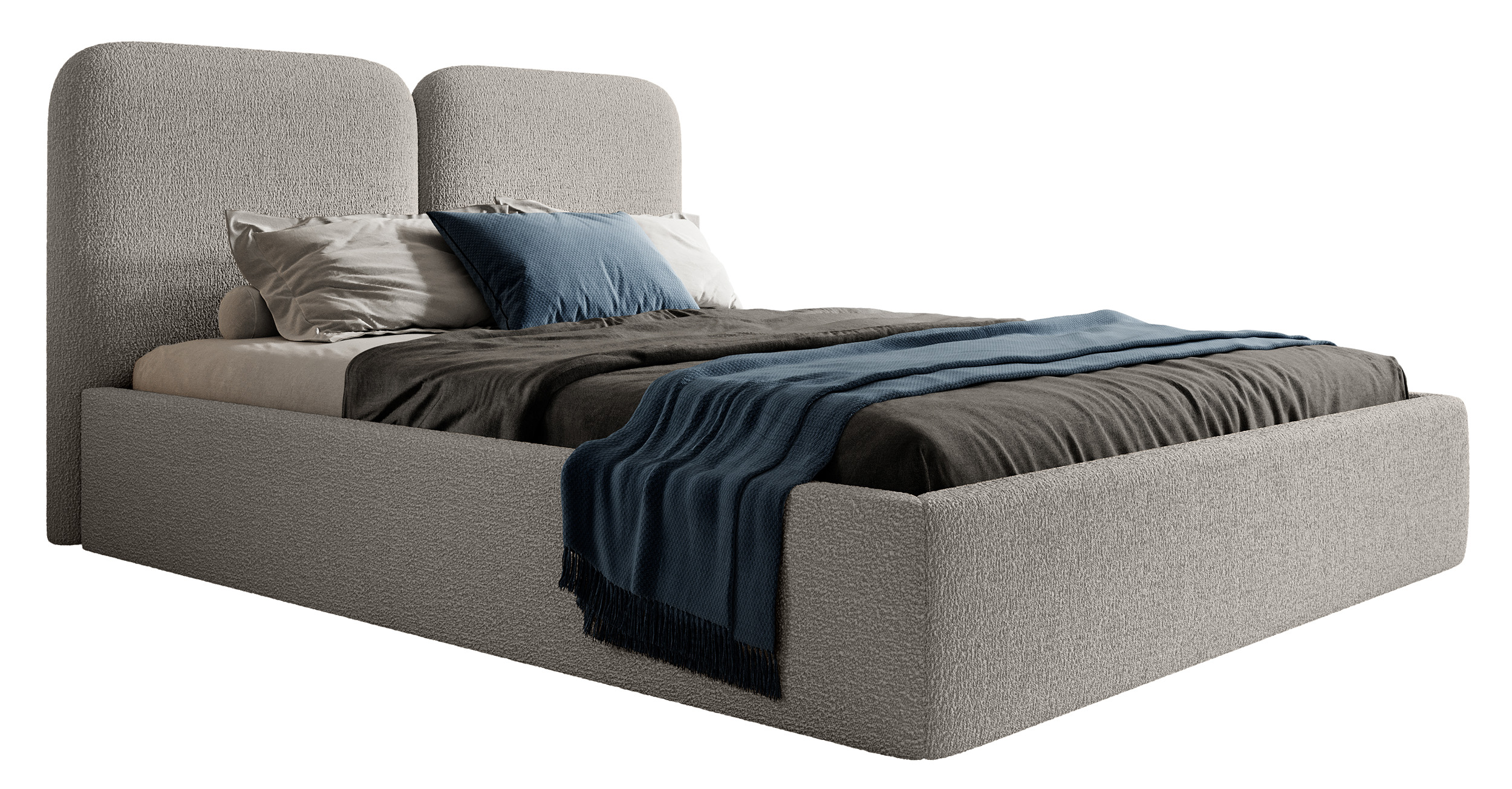Łóżko tapicerowane Vimsalo 160x200 cm z pojemnikiem ciemnoszare boucle - zdjęcie 1