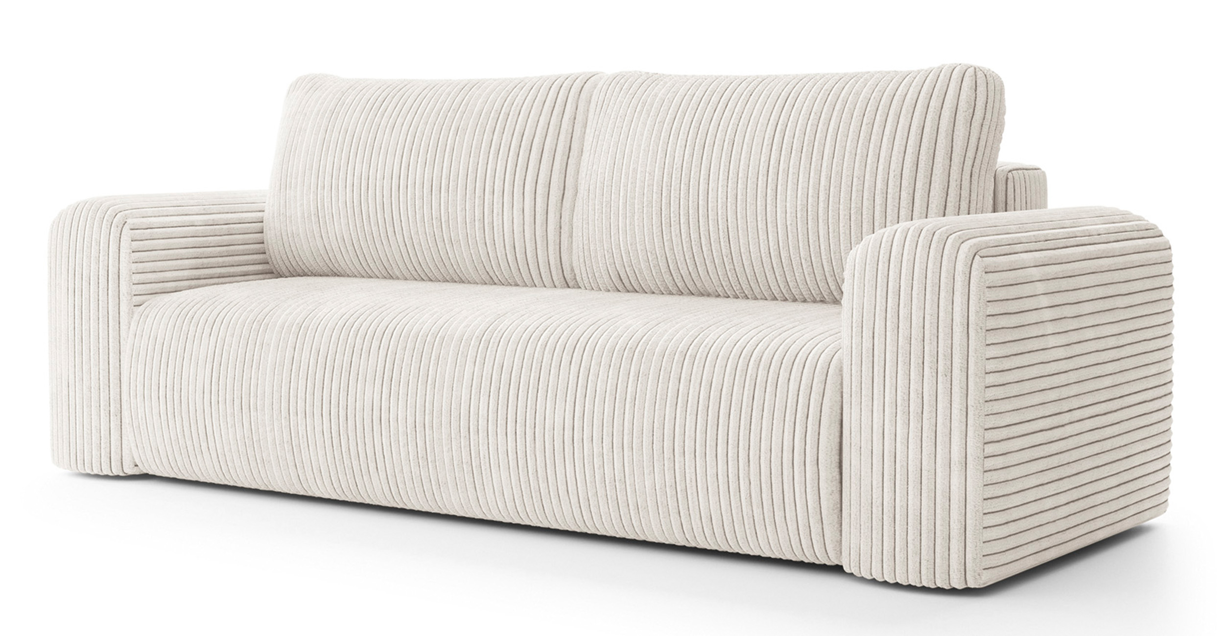 Kanapa rozkładana trzyosobowa Lelu z pojemnikiem kremowa gruby sztruks - zdjęcie 1