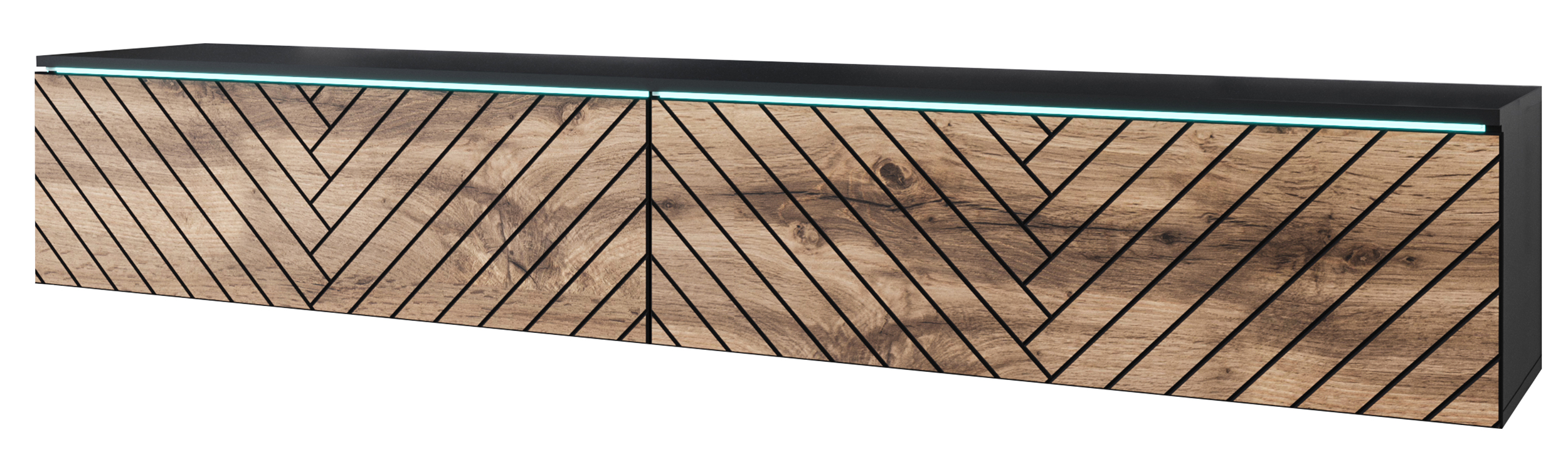 Szafka RTV Kane 180 cm czarny grafit/dąb wotan jodełka - zdjęcie 1