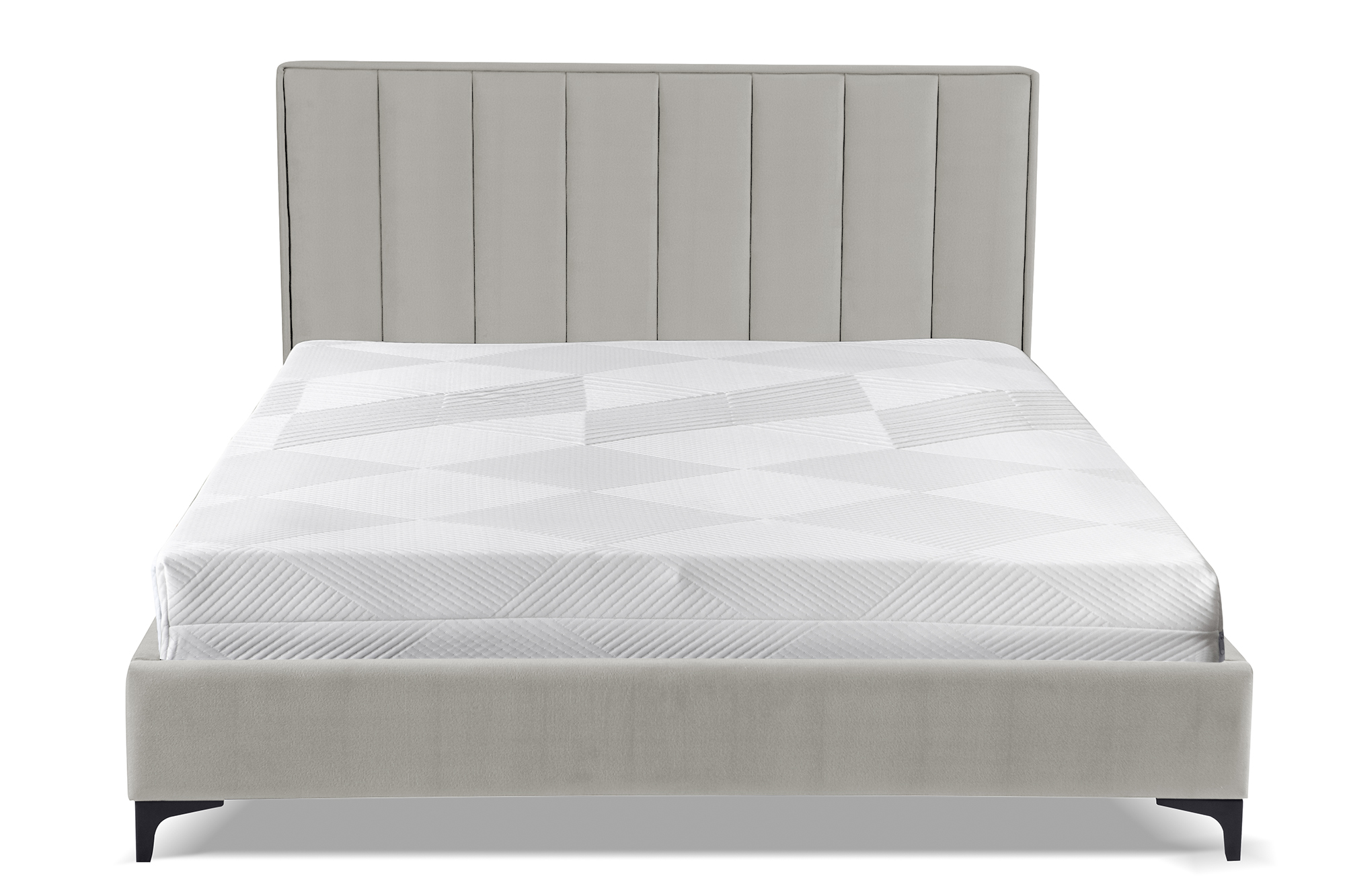 Łóżko tapicerowane 140x200 cm Vergato z pojemnikiem jasnoszare welur łatwoczyszczący - zdjęcie 1