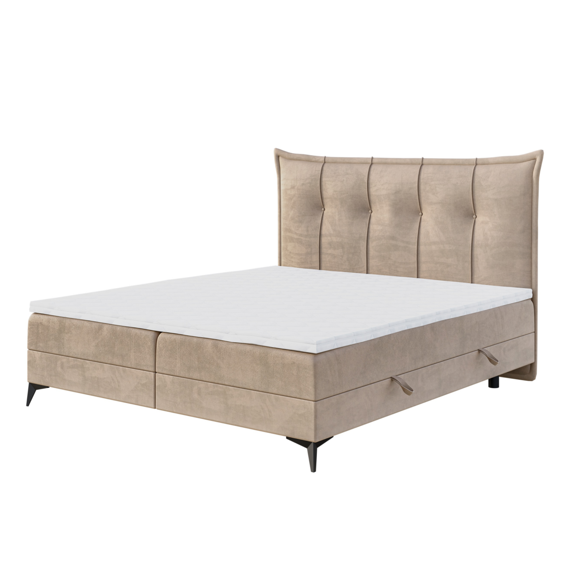 Łóżko kontynentalne 160x200 cm Valentano z pojemnikiem na pościel i topperem beżowy velvet - zdjęcie 1
