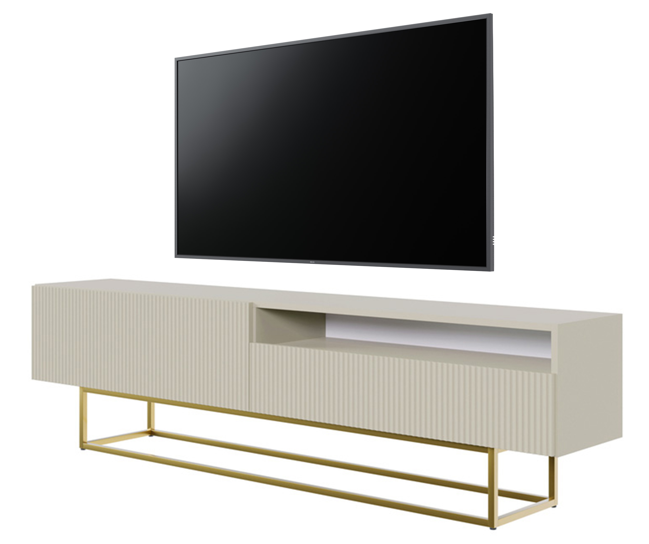 TV-Schrank Veldio mit 175 cm Nische, grau-beige mit goldenen Beinen