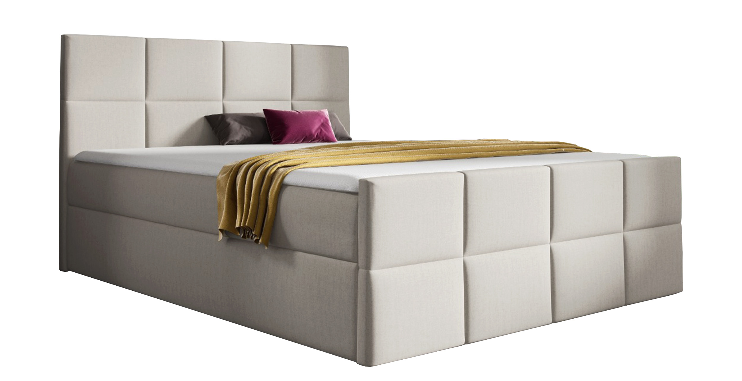 Łóżko kontynentalne Rubicos 120x200 z dwoma pojemnikami, materacem i topperem szarobeżowe hydrofobowe