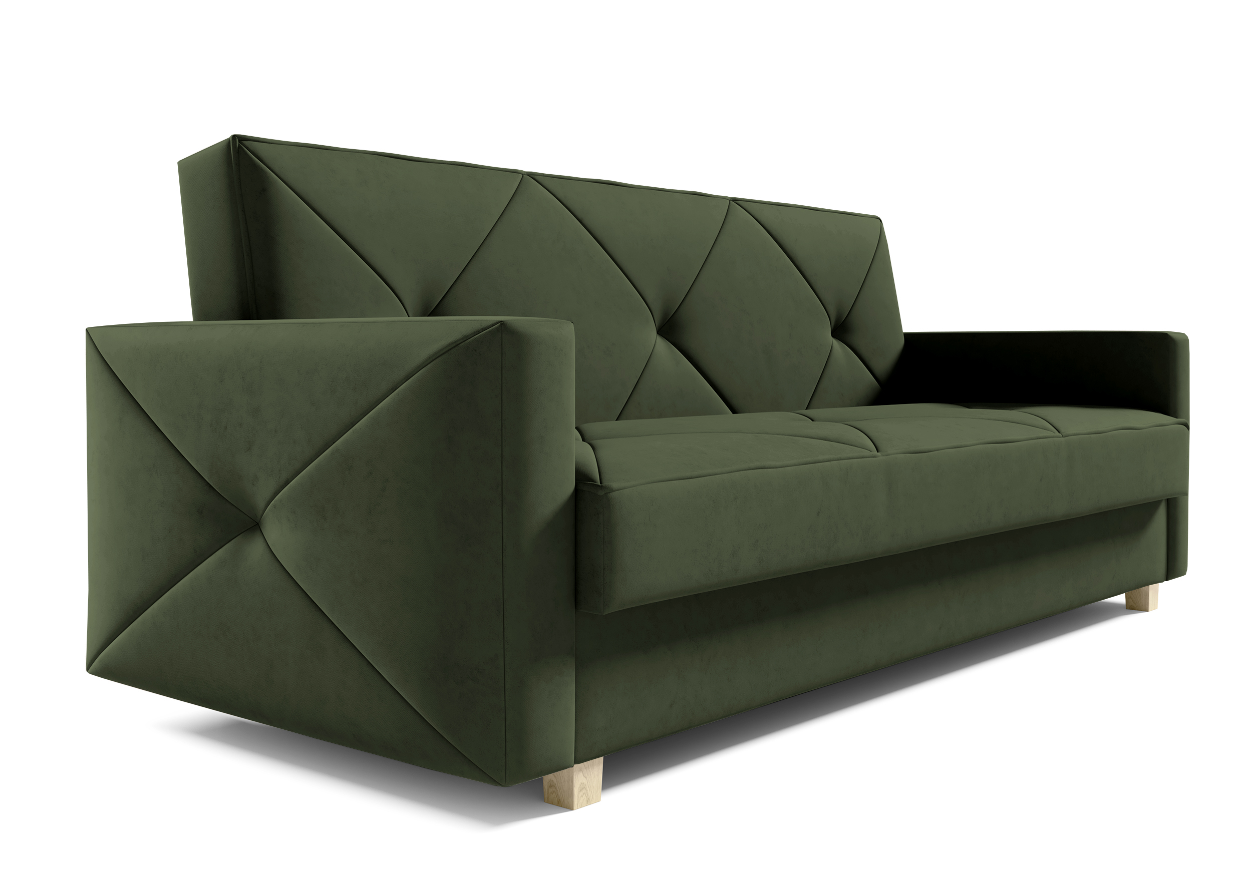 Wersalka trzyosobowa Sobelo oliwkowa z pojemnikiem welur łatwoczyszczący - zdjęcie 1