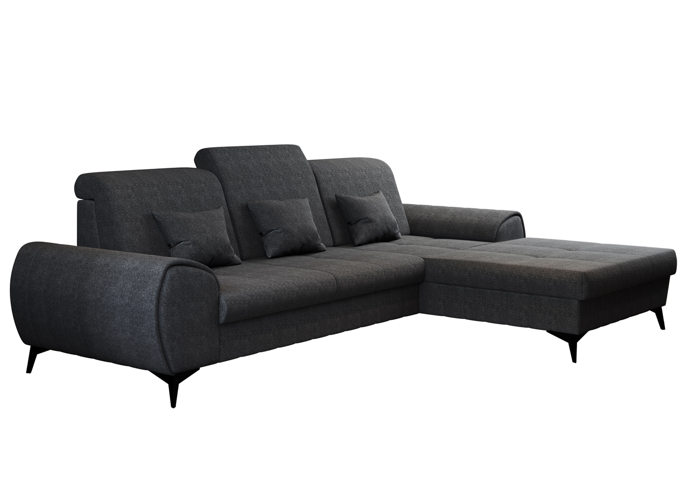 Narożnik z funkcją spania Forsivo L-kształtny z pojemnikiem ciemnoszary plecionka prawostronny - zdjęcie 1