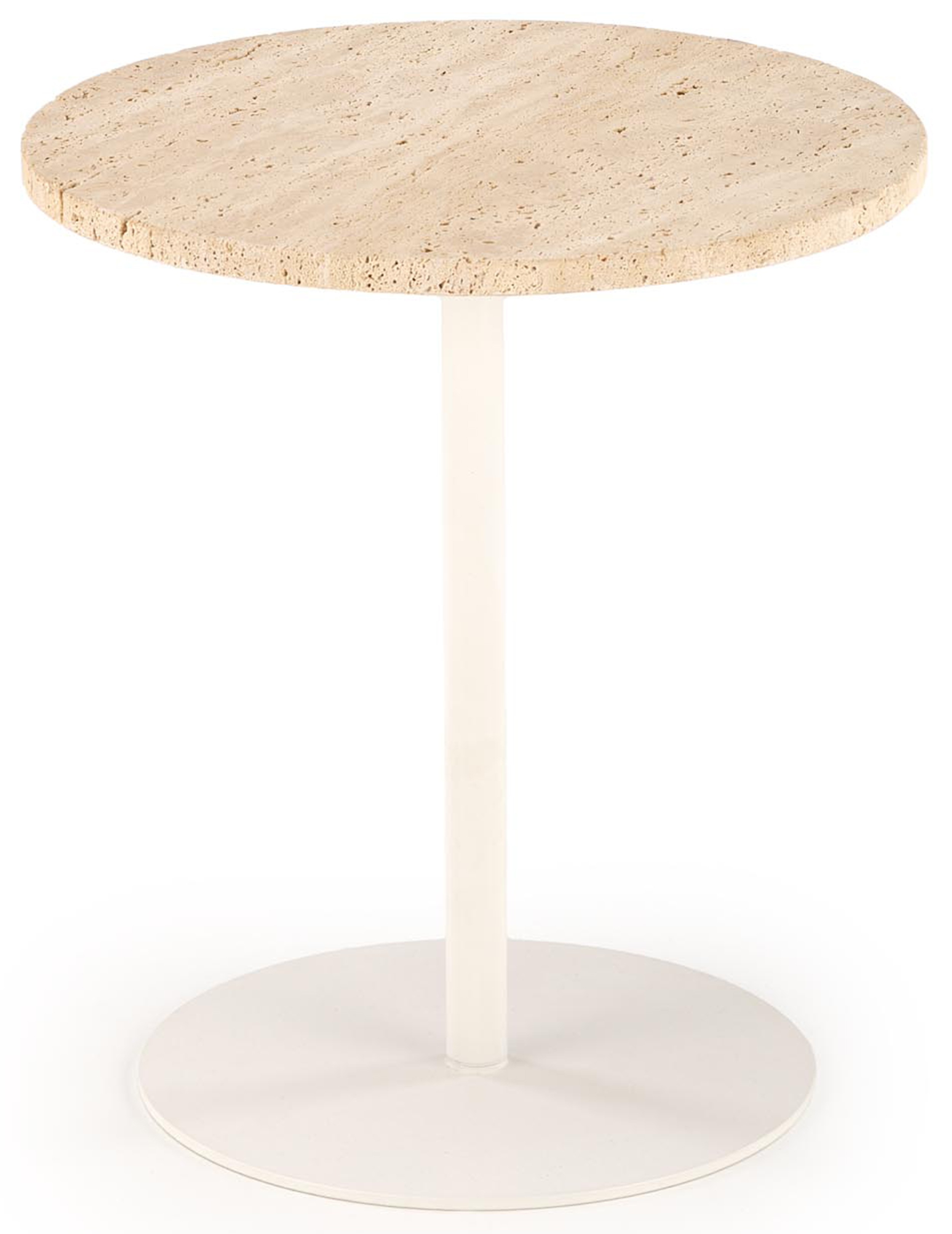 Stolik boczny Cherrolly z okrągłym blatem 35 cm trawertyn/ biały - zdjęcie 1