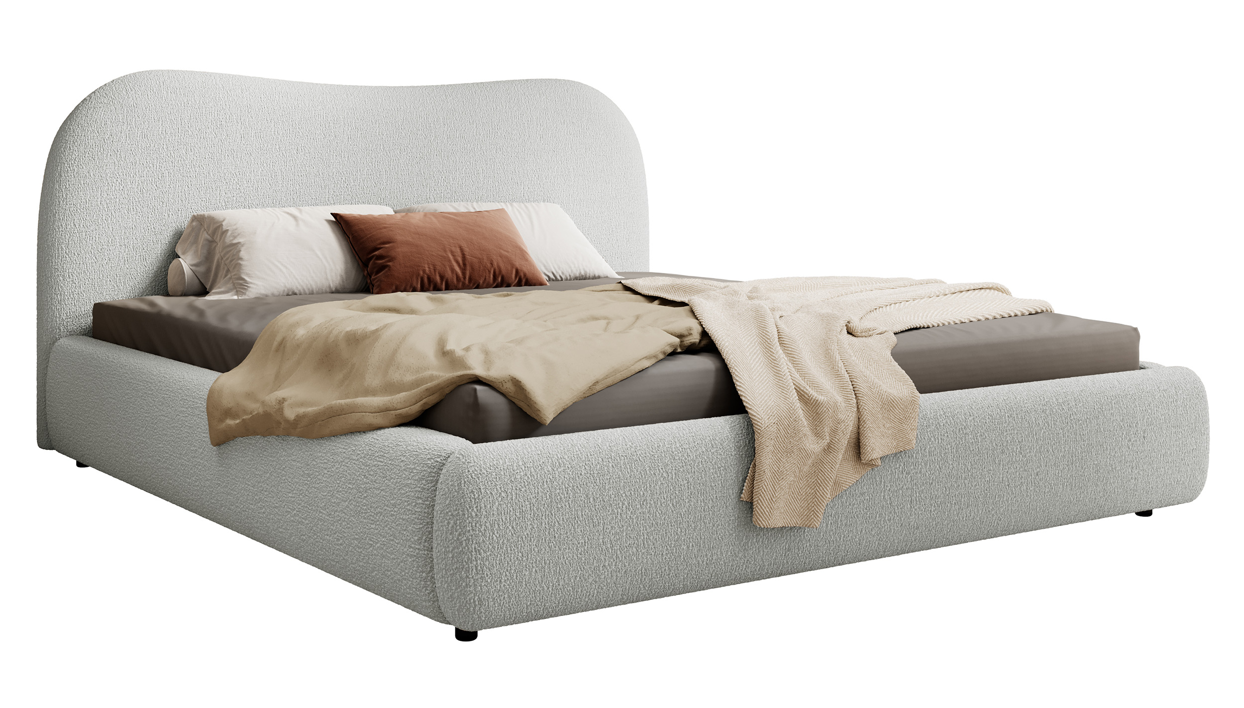 Łóżko tapicerowane Simsalo 160x200 cm z pojemnikiem szare boucle - zdjęcie 1