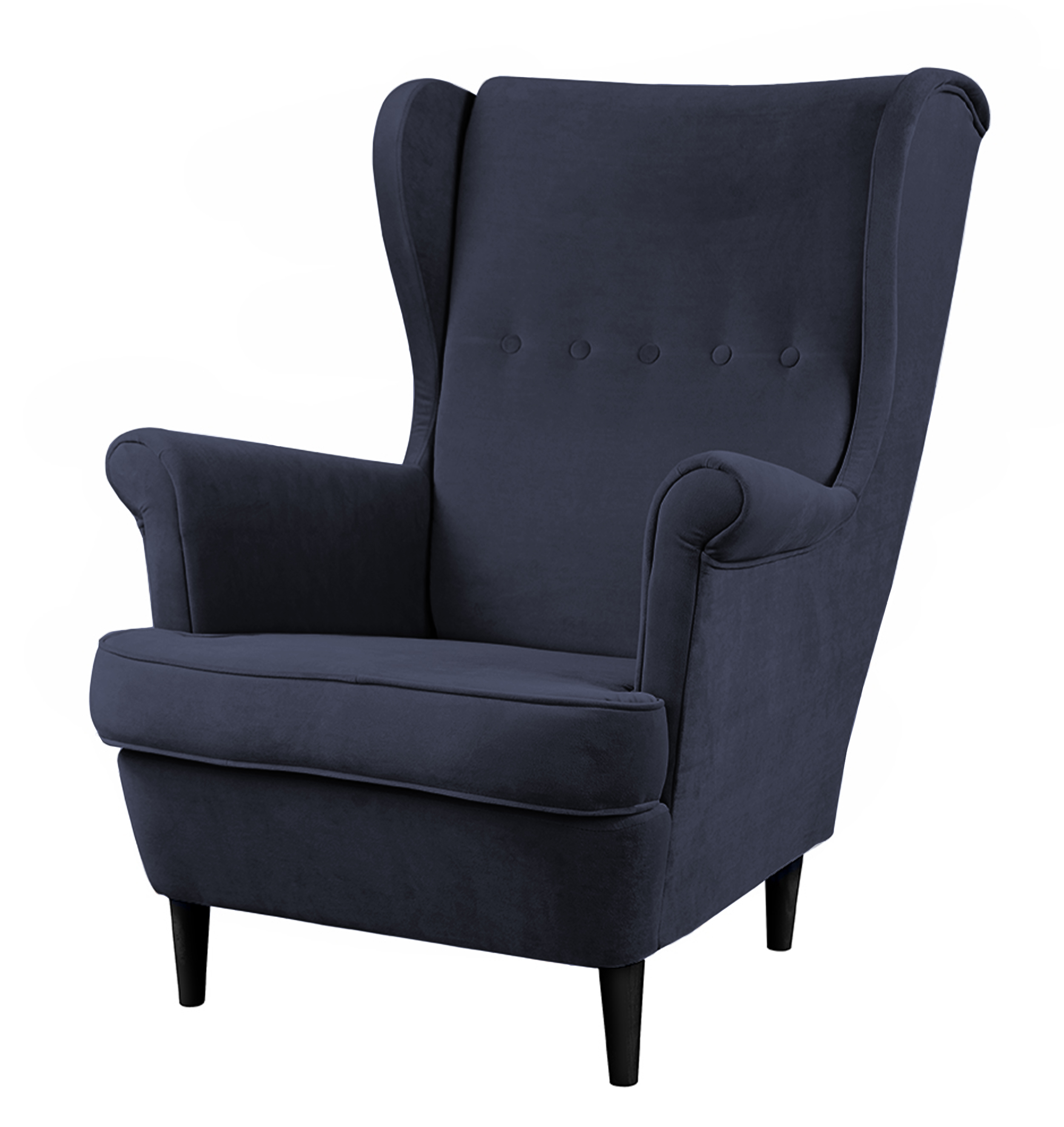 Fotel uszak Malmo granatowy w tkaninie Easy Clean na czarnych nóżkach - zdjęcie 1