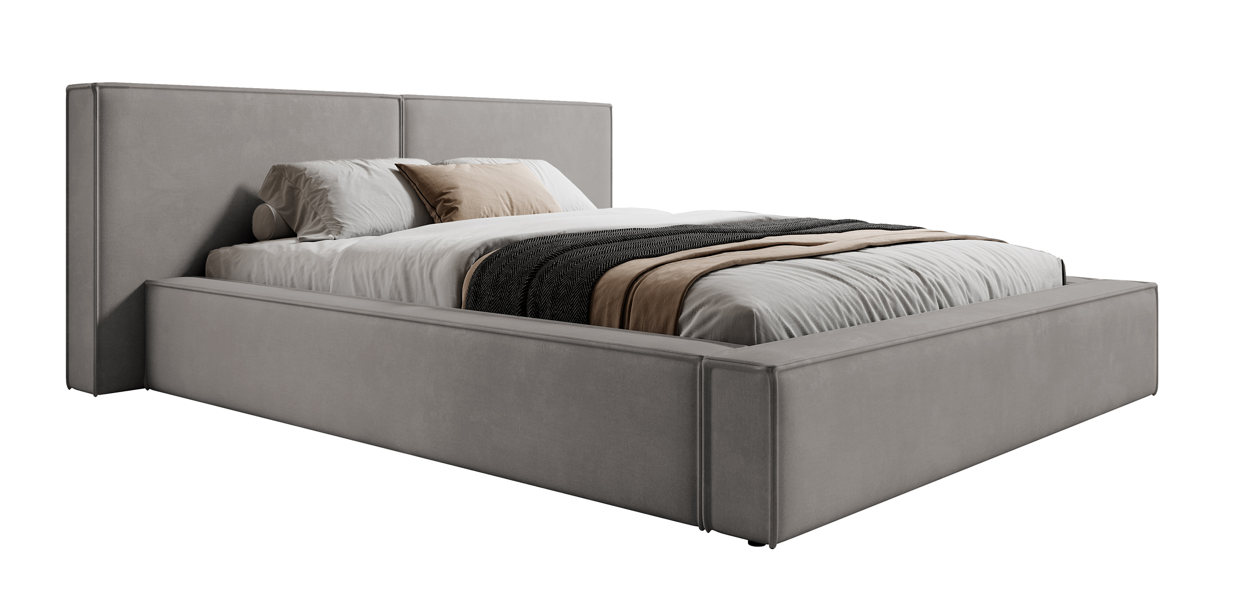 Łóżko tapicerowane 160x200 cm Cabrera z pojemnikiem stelaż metalowy szare welur - zdjęcie 1