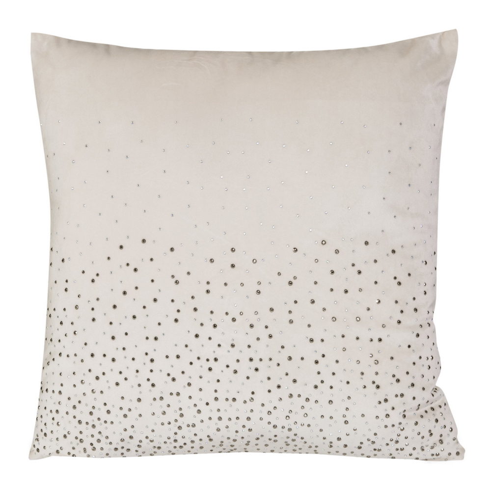 Poszewka na poduszkę Friban 45x45 cm welwetowa zdobiona cyrkoniami kremowa - zdjęcie 1