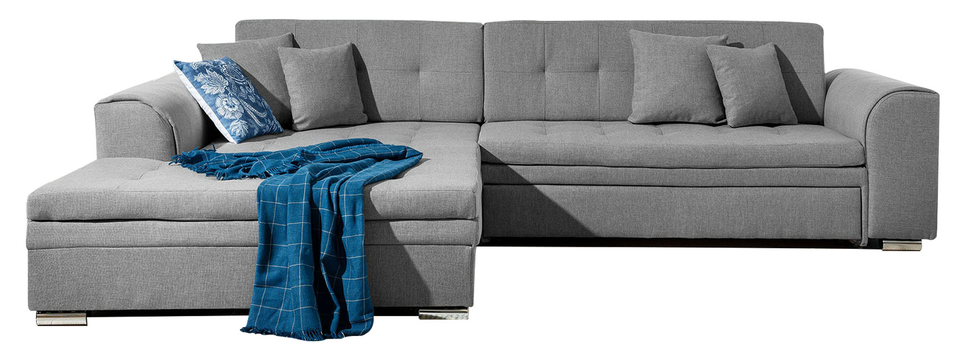 Narożnik z funkcją spania Ralkato L-kształtny szary plecionka lewostronny - zdjęcie 1