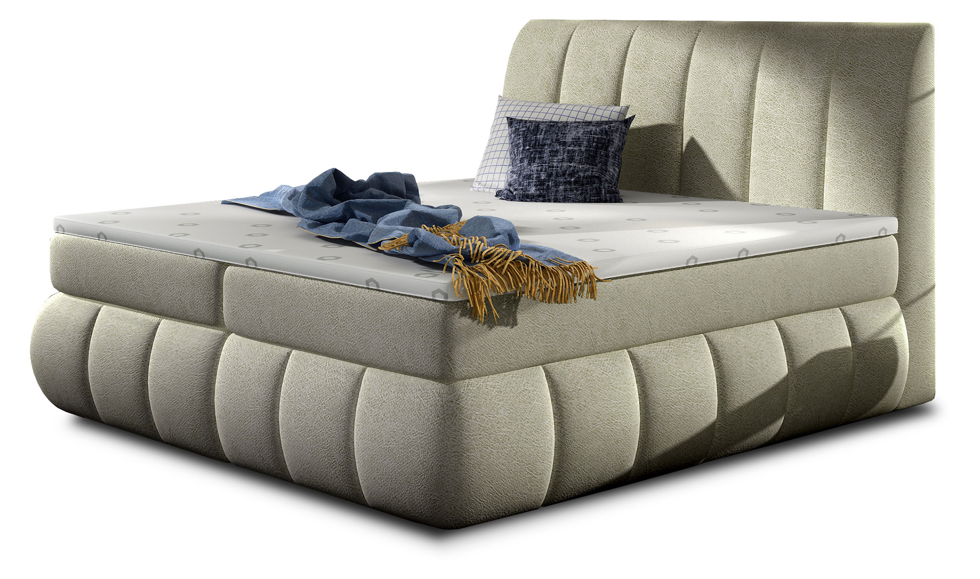 Łóżko kontynentalne Derato 160x200 cm z pojemnikiem beżowe - zdjęcie 1