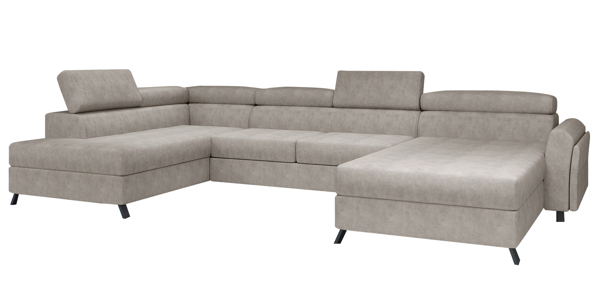 Narożnik z funkcją spania Matoaka U-kształtny z pojemnikiem beżowy lewostronny