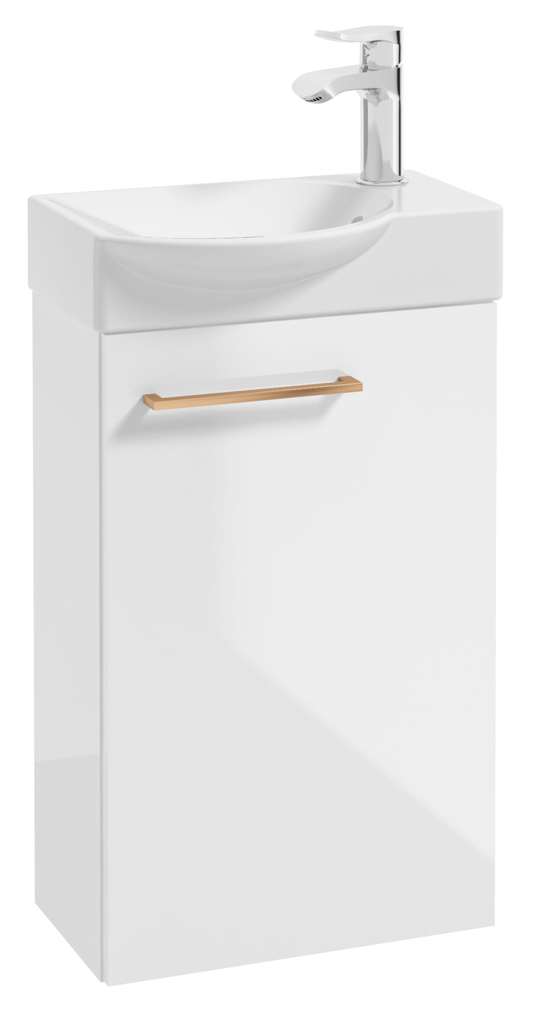 Szafka z umywalką Modullac 39 cm biały połysk ze złotym uchwytem - zdjęcie 1