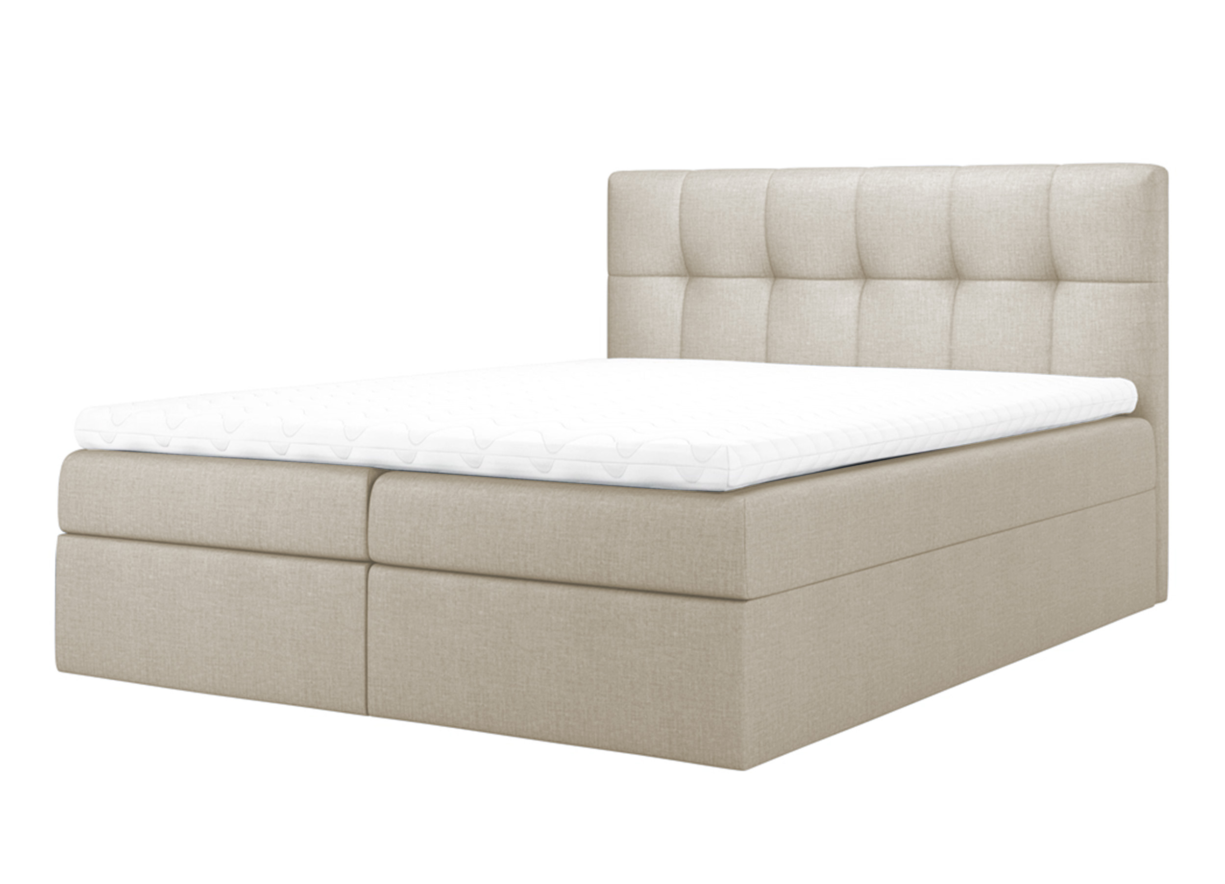 Łóżko kontynentalne Rekius 160x200 z dwoma pojemnikami, materacem i topperem kremowe hydrofobowe - zdjęcie 1