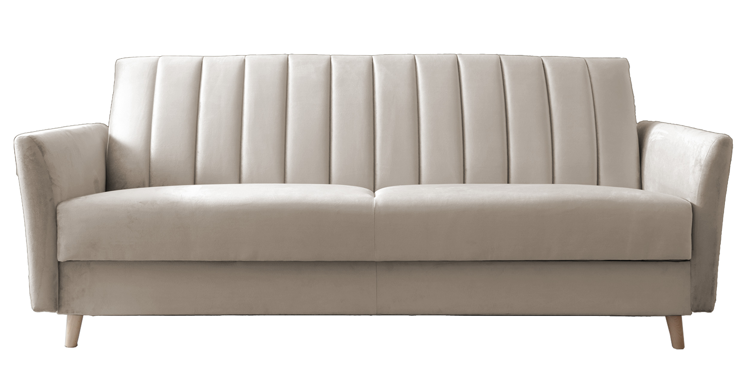 Wersalka rozkładana trzyosobowa Kolmeno z pojemnikiem szarobeżowa welur - zdjęcie 1