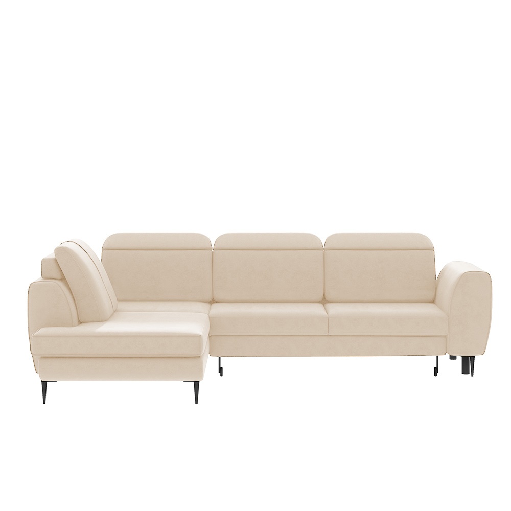 Narożnik rozkładany Tasar L-kształtny z pojemnikiem beżowy welur hydrofobowy prawostronny - zdjęcie 1