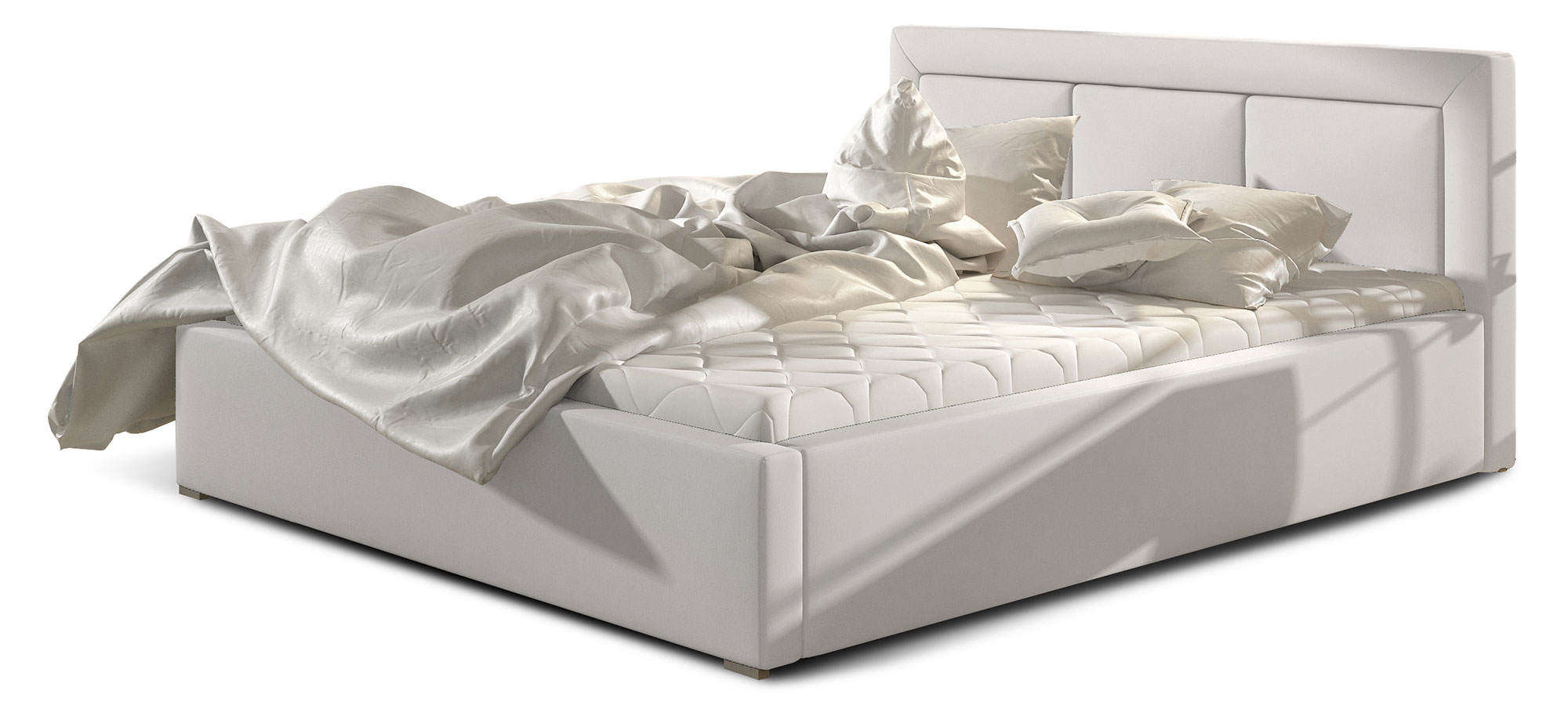 Łóżko tapicerowane Pritoka 140x200 cm z pojemnikiem białe ekoskóra