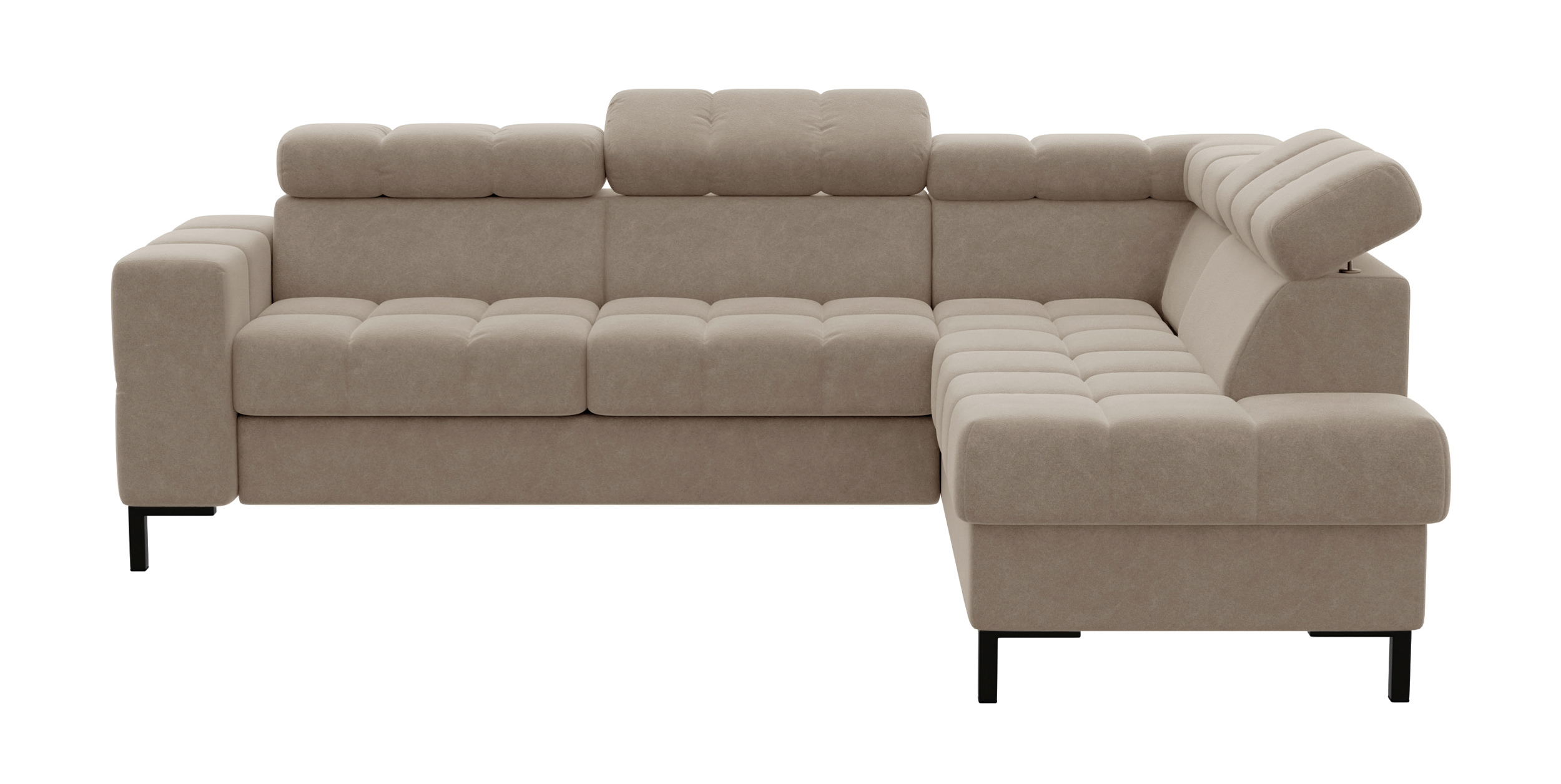 Narożnik z funkcją spania Talamanca L-kształtny z pojemnikiem i regulowanymi zagłówkami beżowy w tkaninie łatwoczyszczącej prawostronny - zdjęcie 1