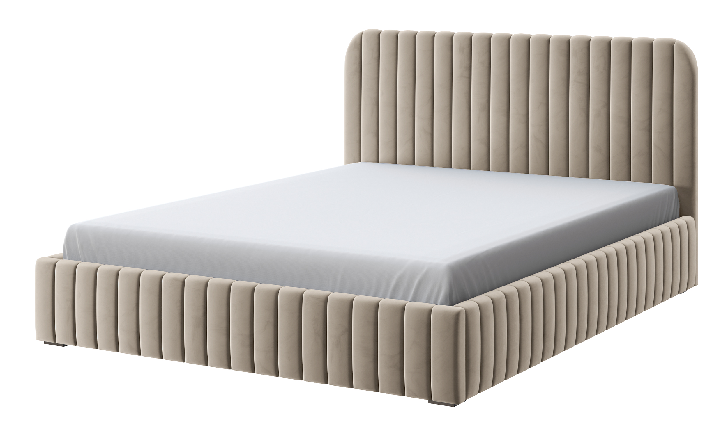 Łóżko tapicerowane Saliano ciemnobeżowe 140x200 z pojemnikiem stelaż metalowy podnośnik gazowy welur