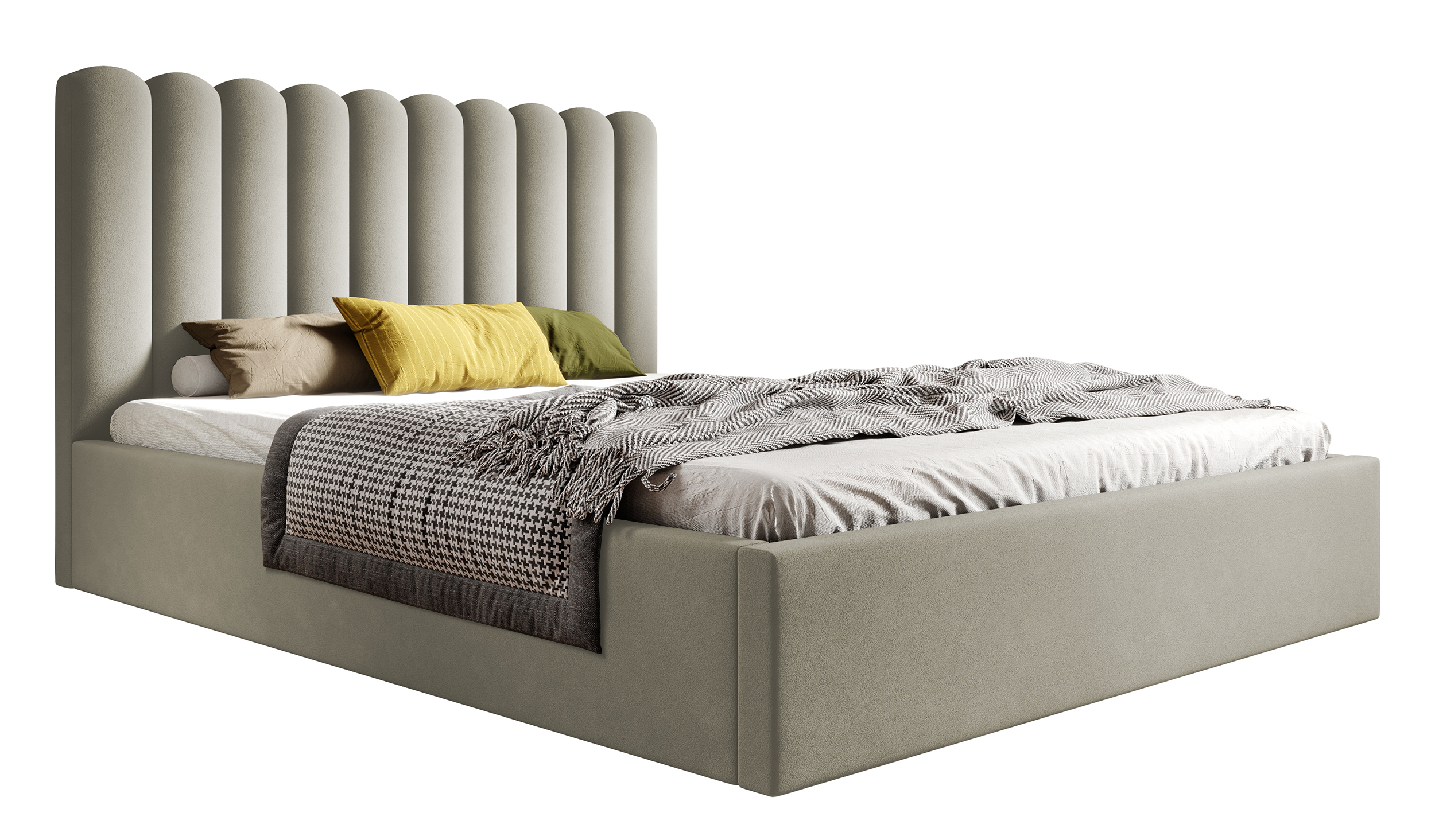 Łóżko tapicerowane Motoba 160x200 cm z pojemnikiem kremowe welur