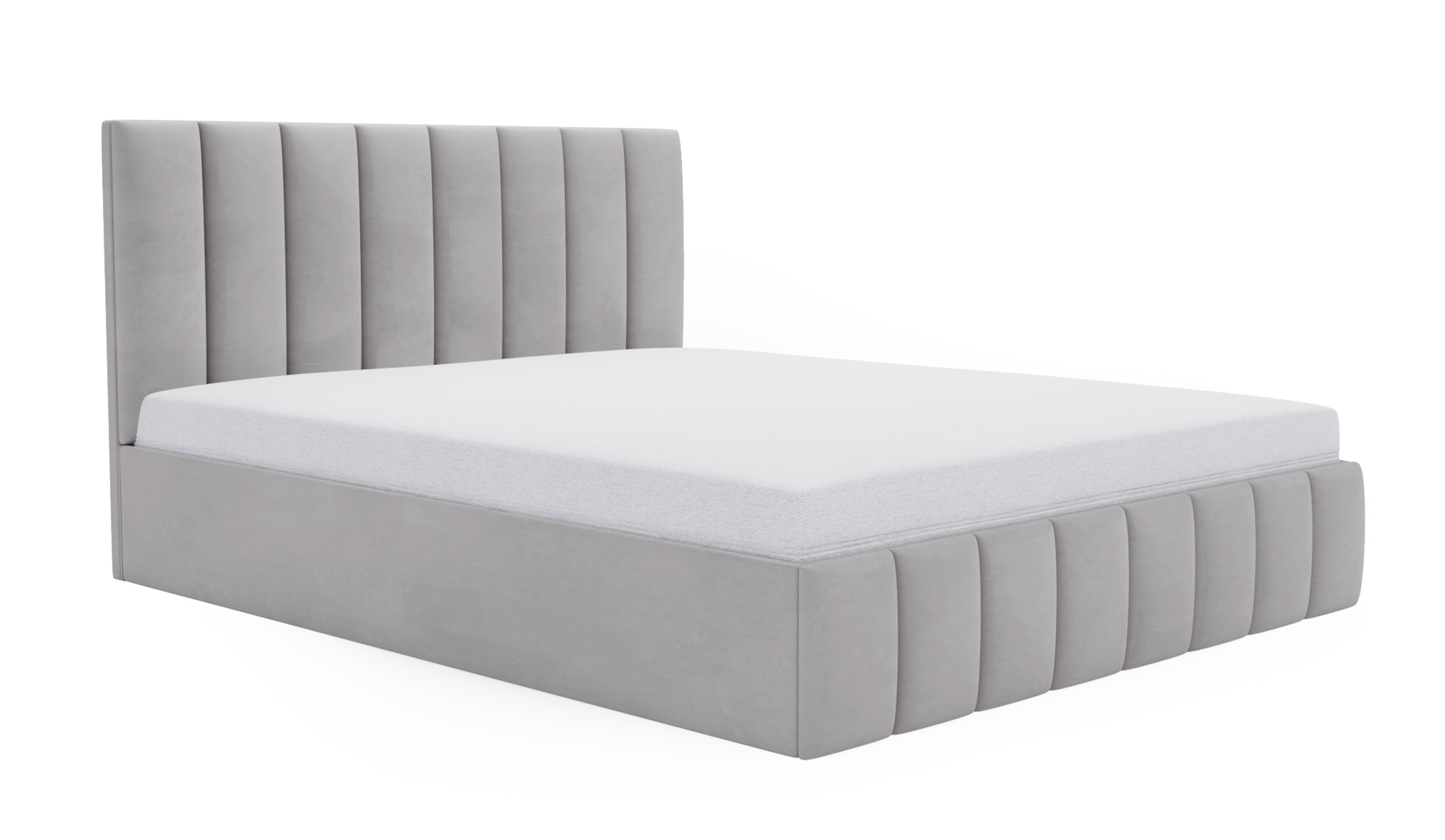 Łóżko tapicerowane 180x200 cm Buenio z pojemnikiem jasnoszare velvet hydrofobowy - zdjęcie 1
