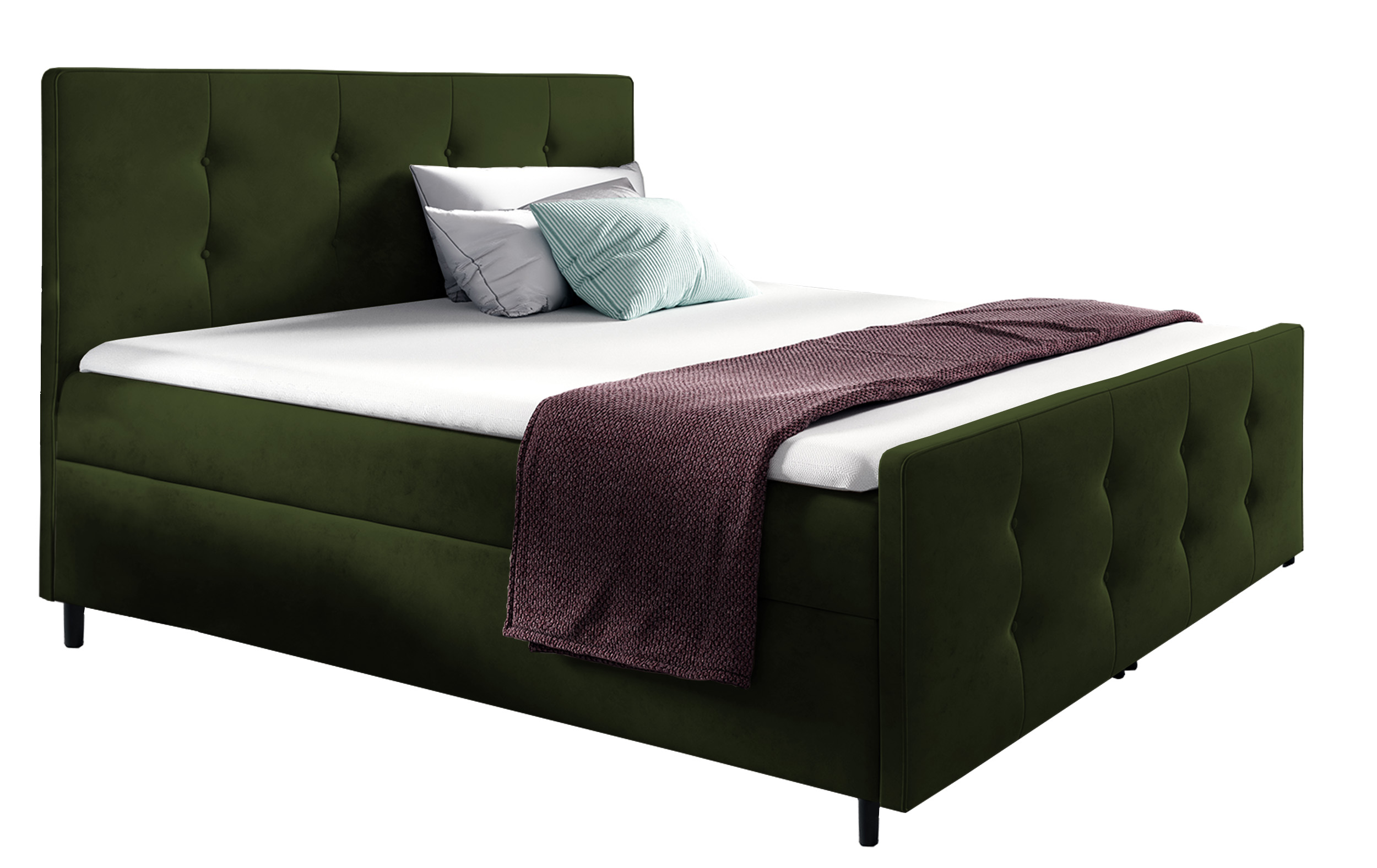 Łóżko kontynentalne Gawello 140x200 z dwoma pojemnikami, materacem i topperem oliwkowe hydrofobowe - zdjęcie 1