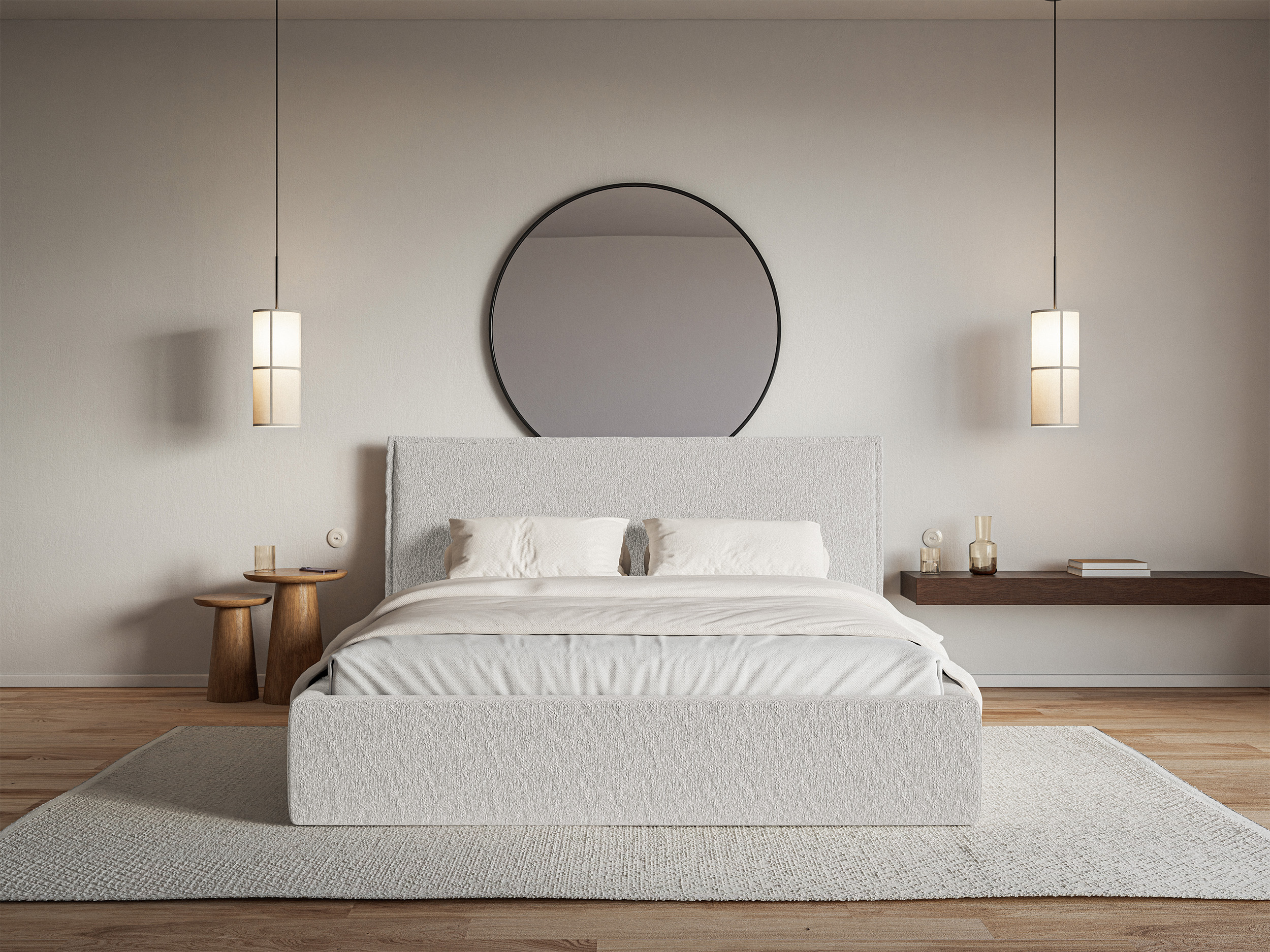 Łóżko tapicerowane 180x200 cm Softie z pojemnikiem jasnoszare szenil stelaż metalowy