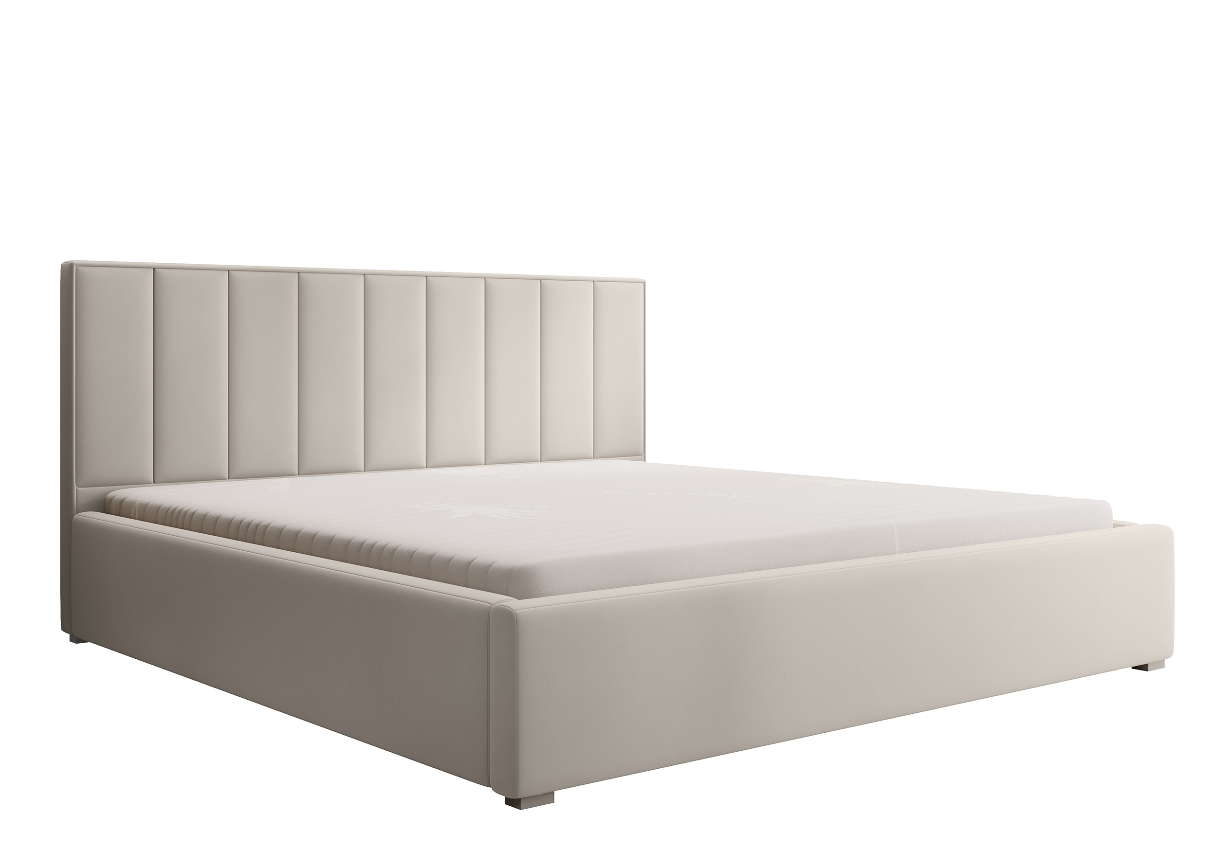 Łóżko tapicerowane 180x200 cm Rinus kremowe w tkaninie hydrofobowej - zdjęcie 1