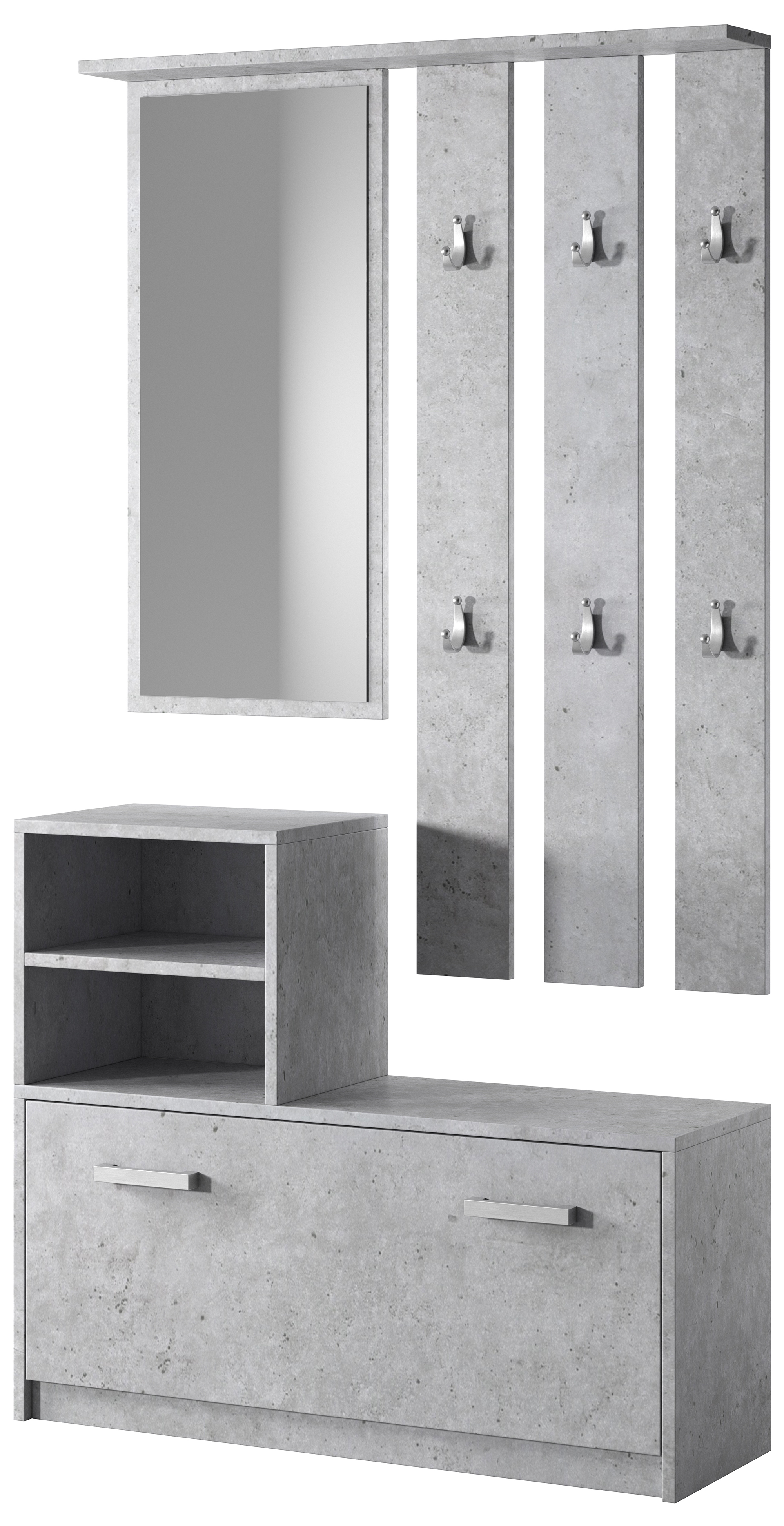 Zestaw do przedpokoju Yesfir z lustrem, wieszakami, półkami oraz szafką na buty Beton - zdjęcie 1