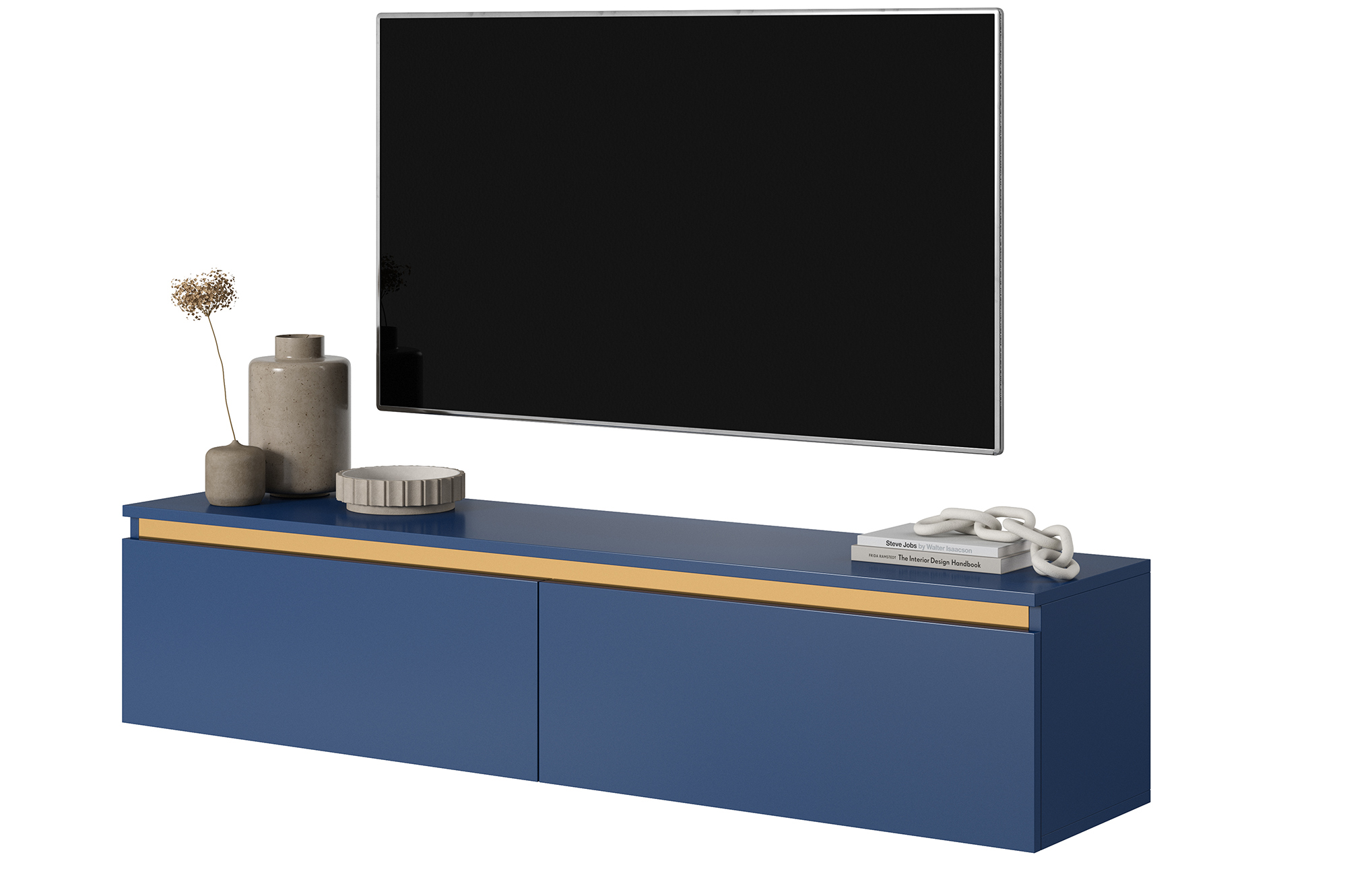 Szafka RTV Seney 140 cm granatowa ze złotą listwą - zdjęcie 1
