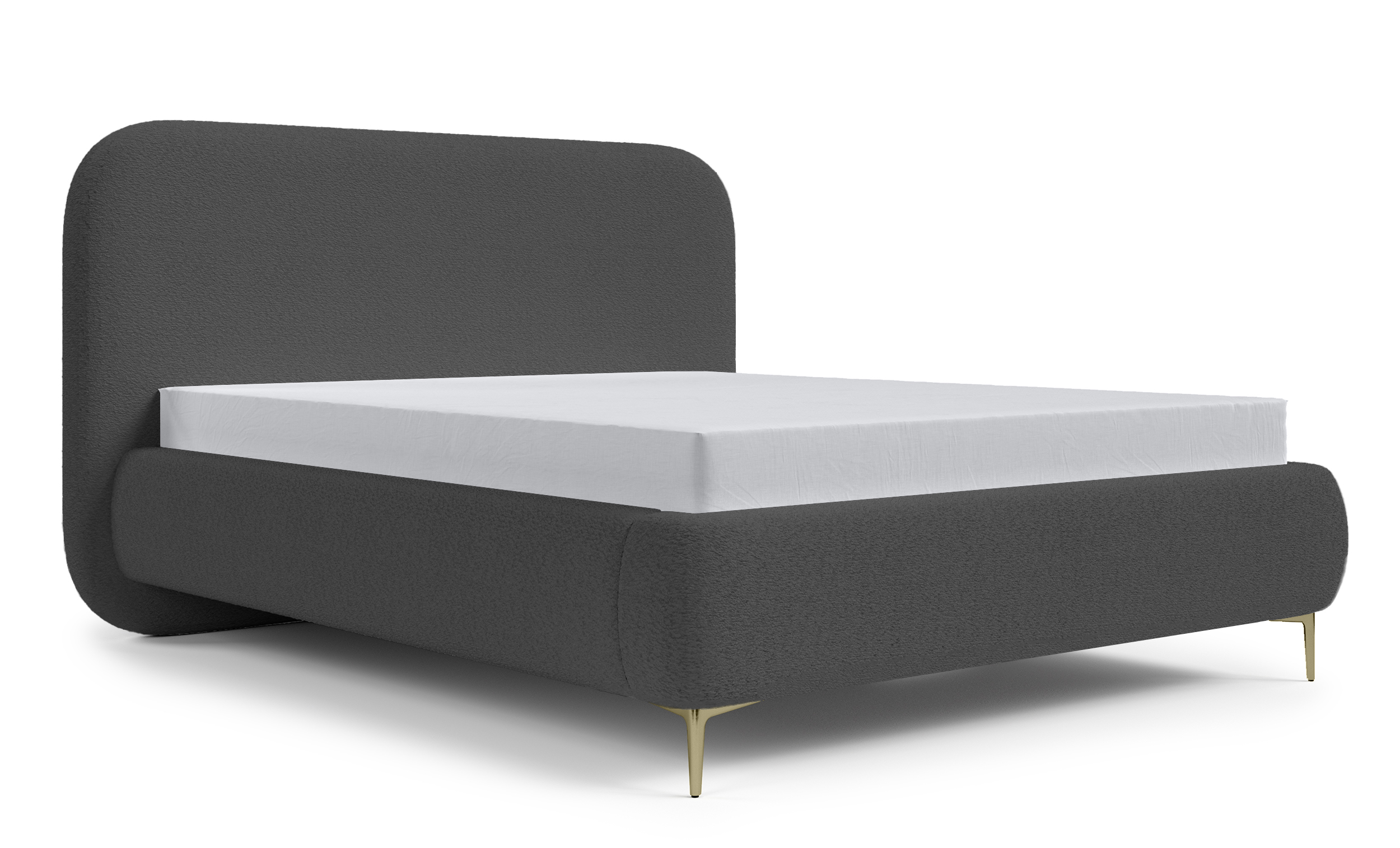 Łóżko tapicerowane 140x200 cm Monno ciemnoszare rama metalowa boucle nogi złote