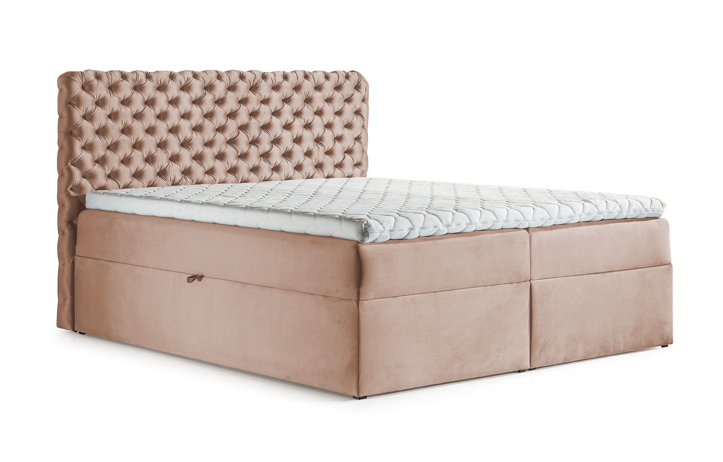 Łóżko kontynentalne Costmary 140x200 z dwoma pojemnikami, materacem i topperem różowe hydrofobowe - zdjęcie 1