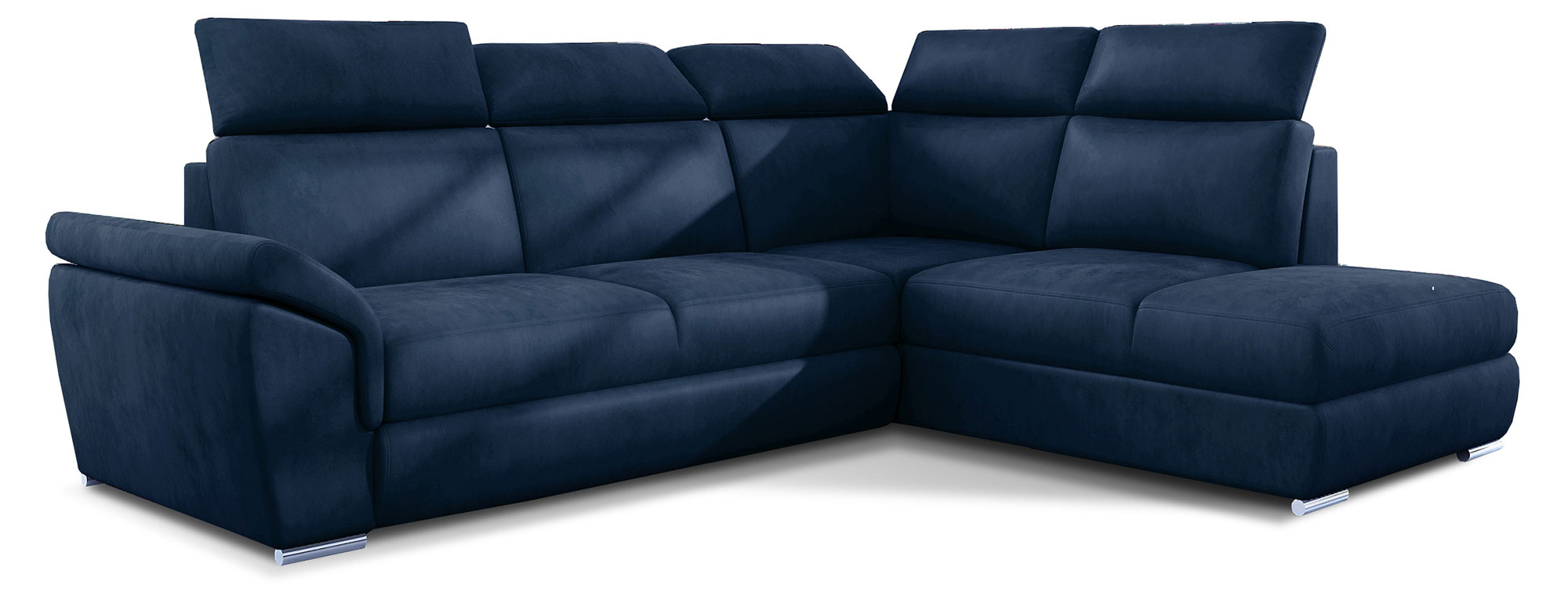 Narożnik z funkcją spania Kaoci L-kształtny z pojemnikiem granatowy welwet hydrofobowy prawostronny - zdjęcie 1