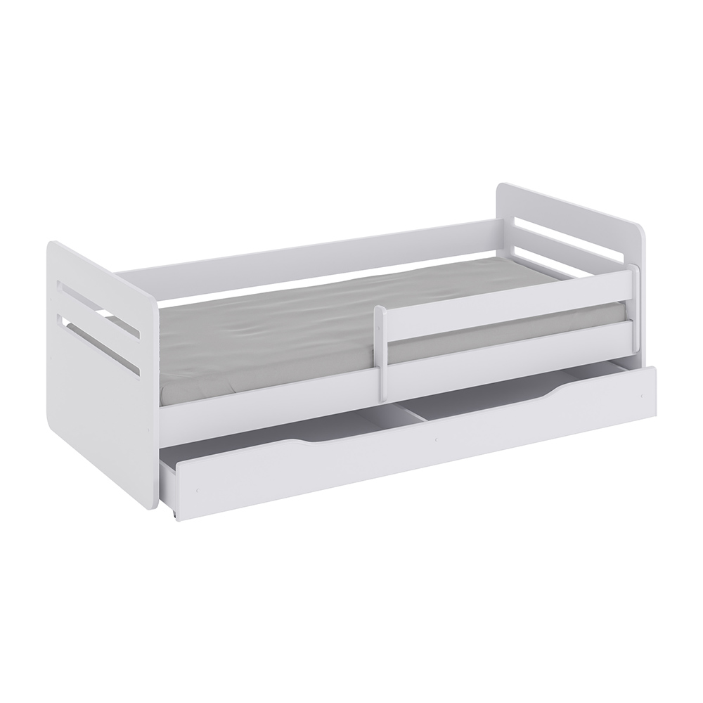 Łóżko dziecięce Brannigan 140x80 cm z szufladą i materacem białe - zdjęcie 1