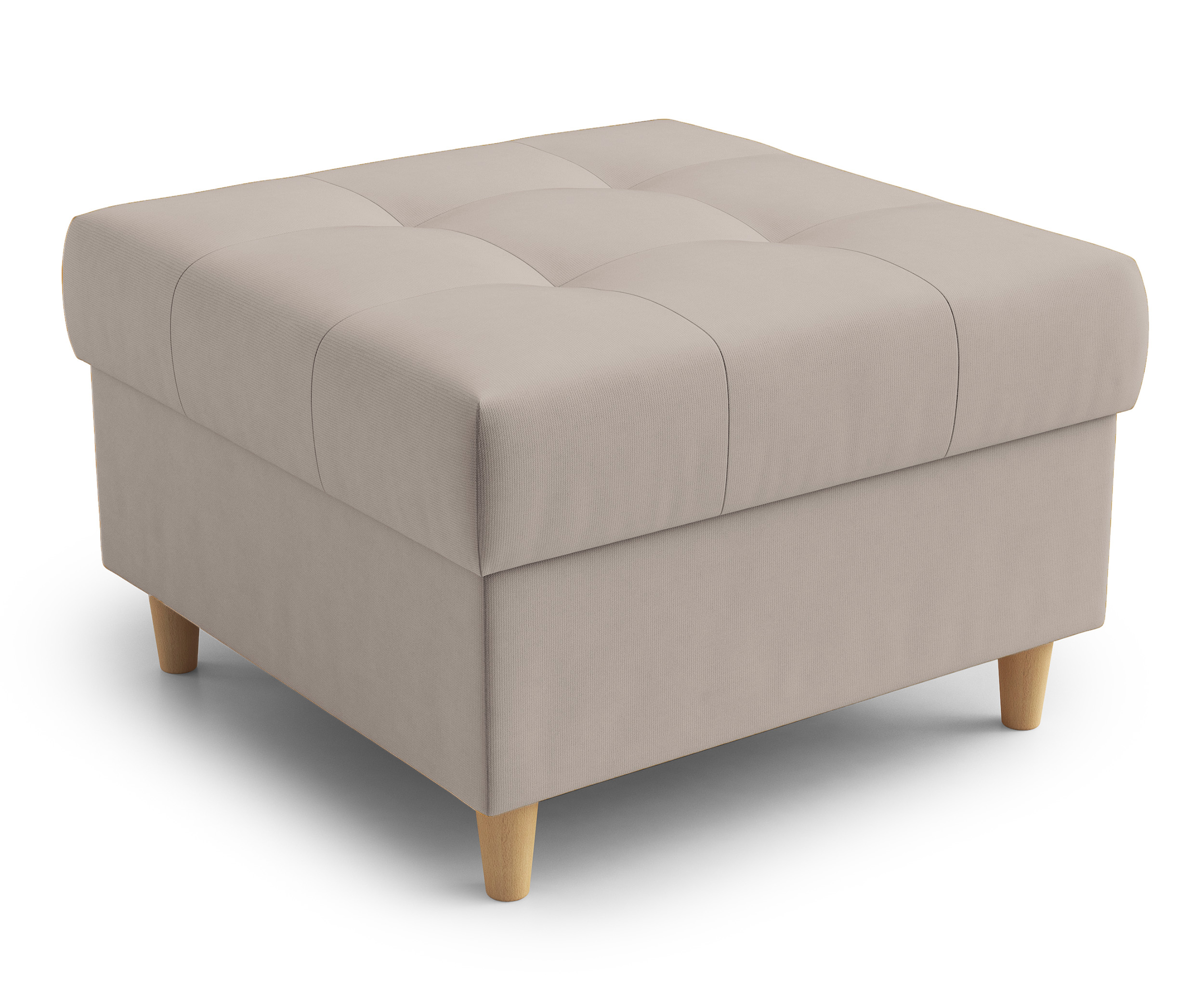 Pufa na drewnianych nóżkach Berrec pikowana szarobeżowa welur - zdjęcie 1