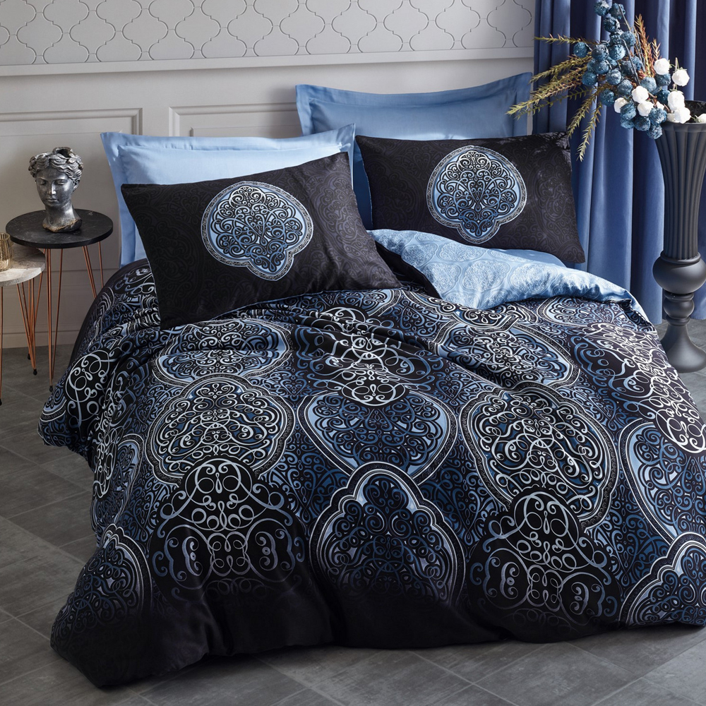 Pościel z bawełny satynowej Domre 200x220 cm granatowa - zdjęcie 1