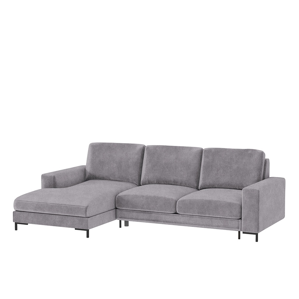 Narożnik z funkcją spania Mokpeo L-kształtny z dwoma pojemnikami na czarnych nóżkach szary w tkaninie hydrofobowej lewostronny - zdjęcie 1