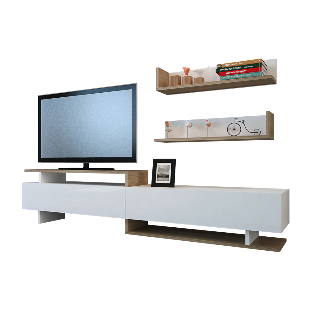 Szafka RTV Atlanta biała z dwiema półkami naściennymi