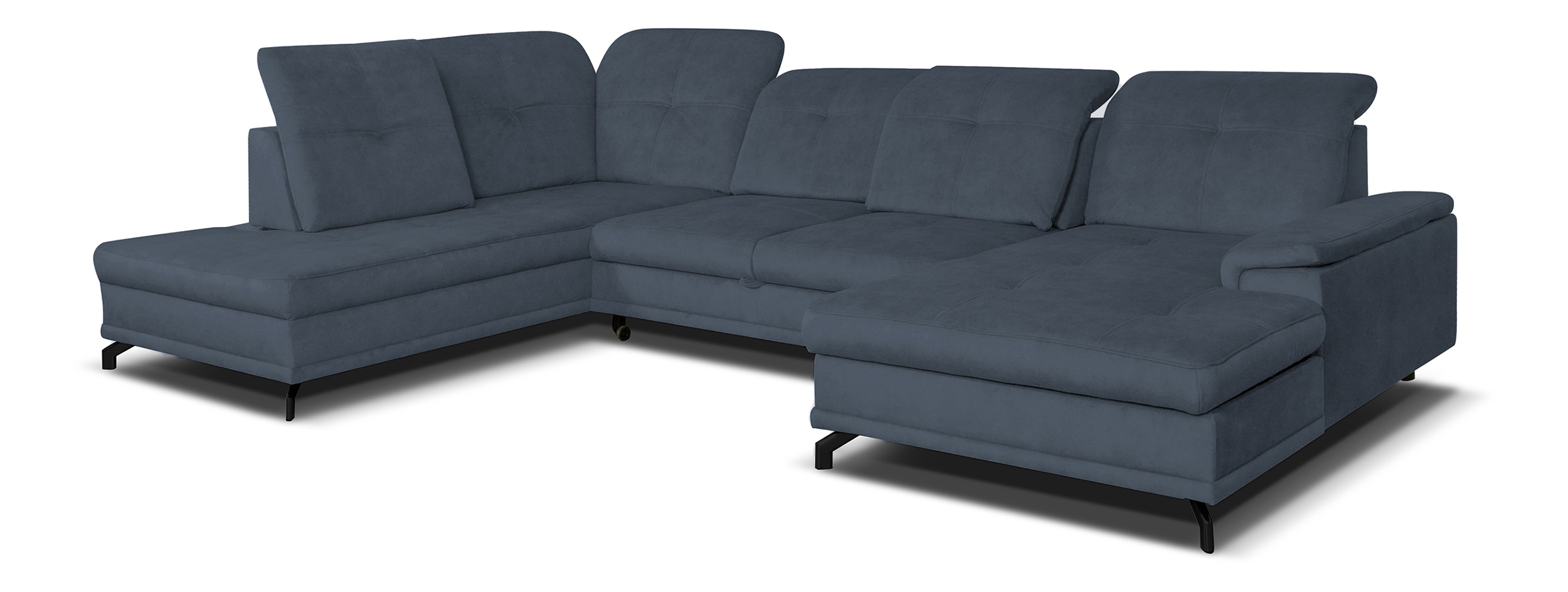 Narożnik z funkcją spania Berberati U-kształtny ciemno szary nogi czarne velvet hydrofobowy z pojemnikiem prawostronny - zdjęcie 1