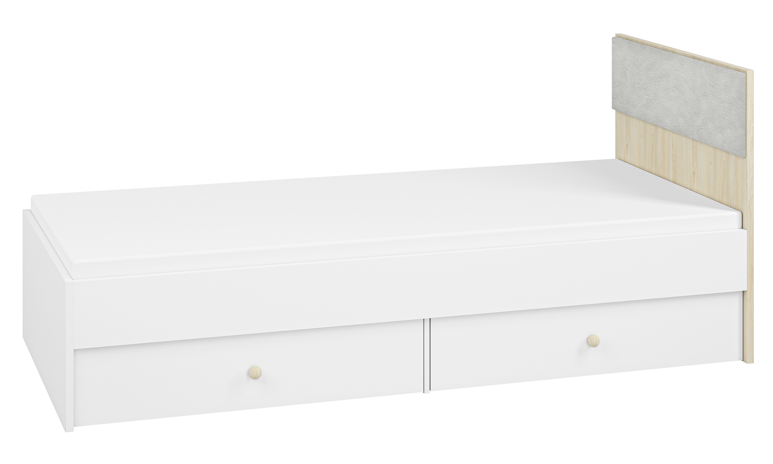 Łóżko Rettio 90x200 cm z dwiema szufladami i zagłówkiem białe/buk Fjord - zdjęcie 1